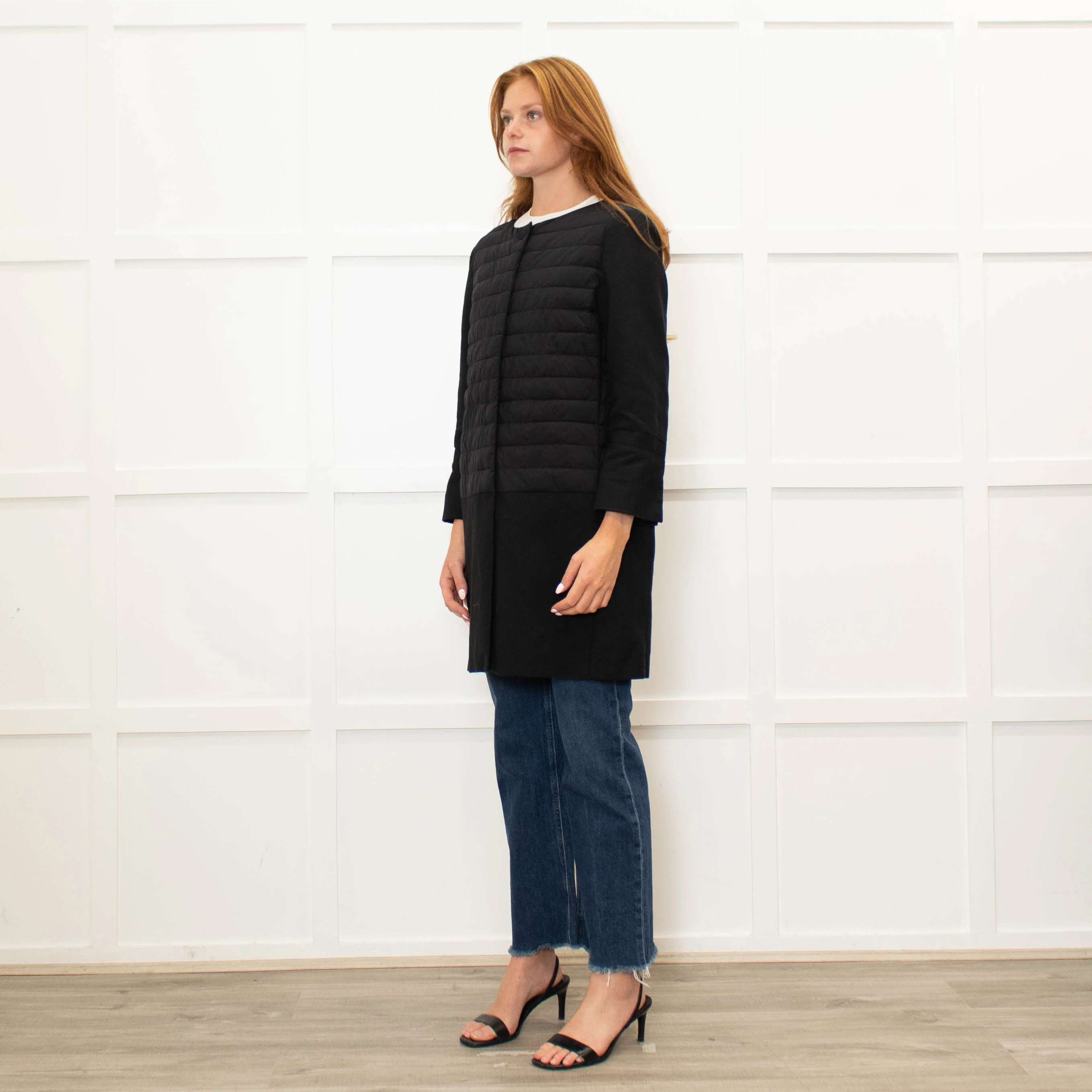 Herno Black Quilt Coat With Solid Hem And Sleeve - Image 3