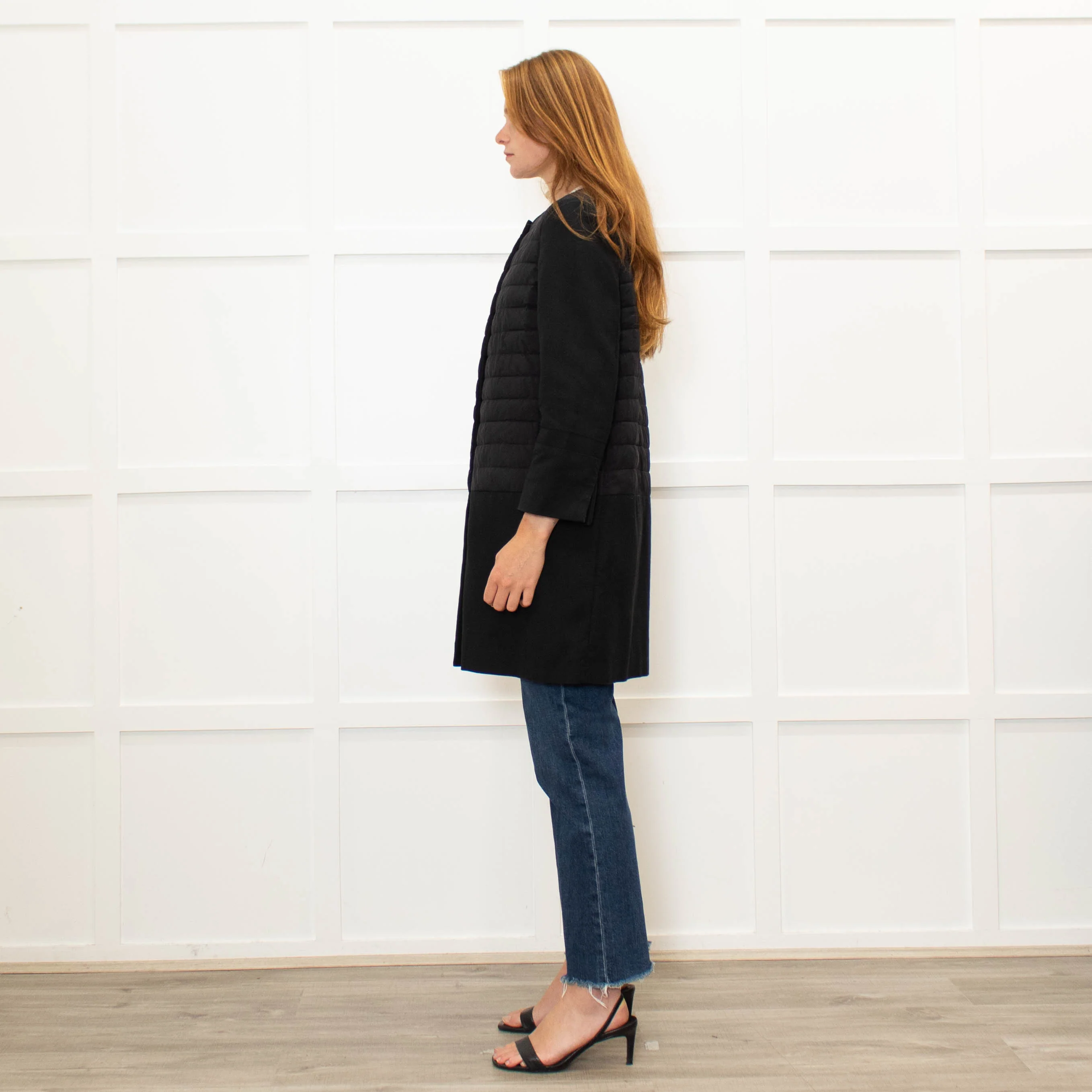 Herno Black Quilt Coat With Solid Hem And Sleeve - Image 4