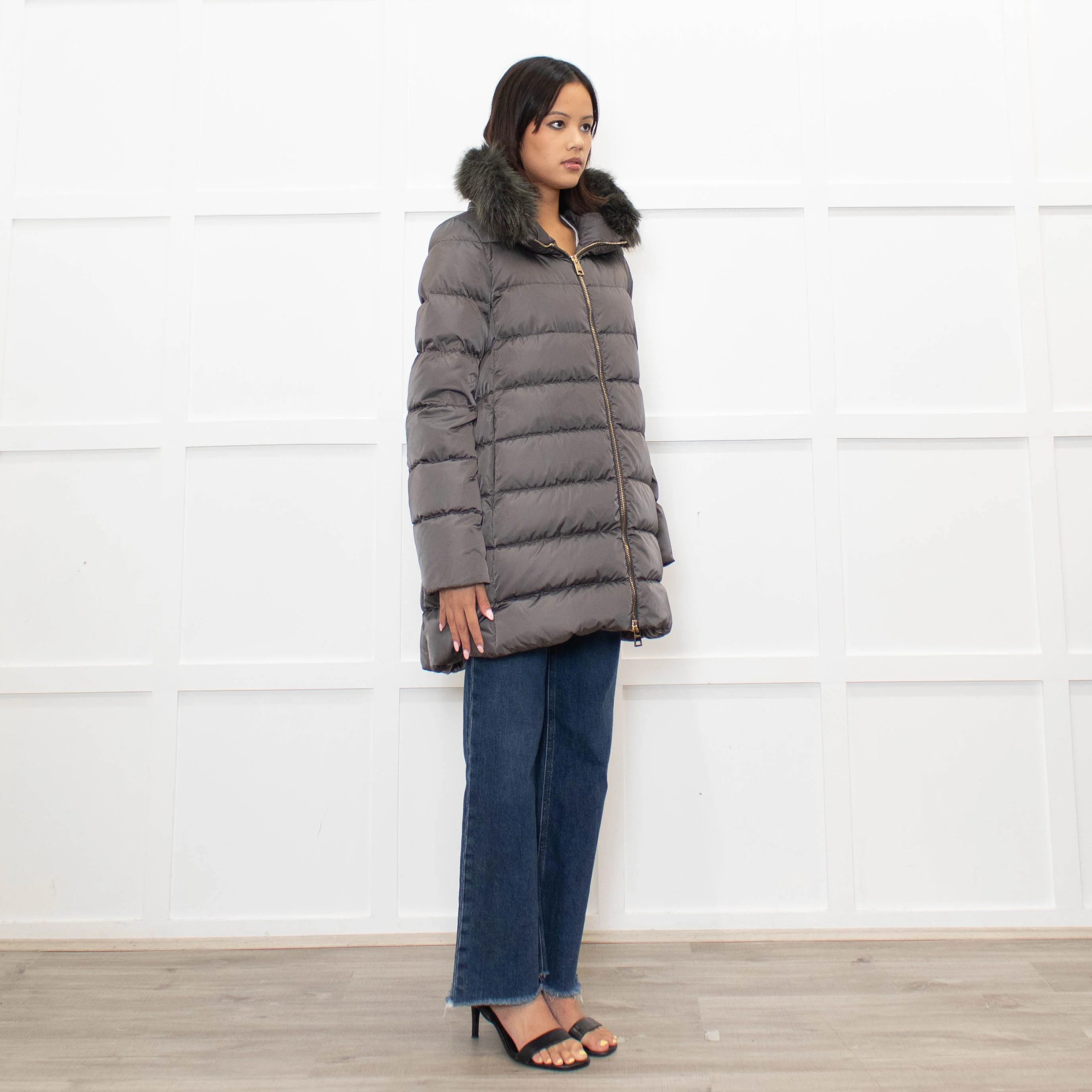 Herno Grey Detachable Collar Down Padded Coat - Image 3