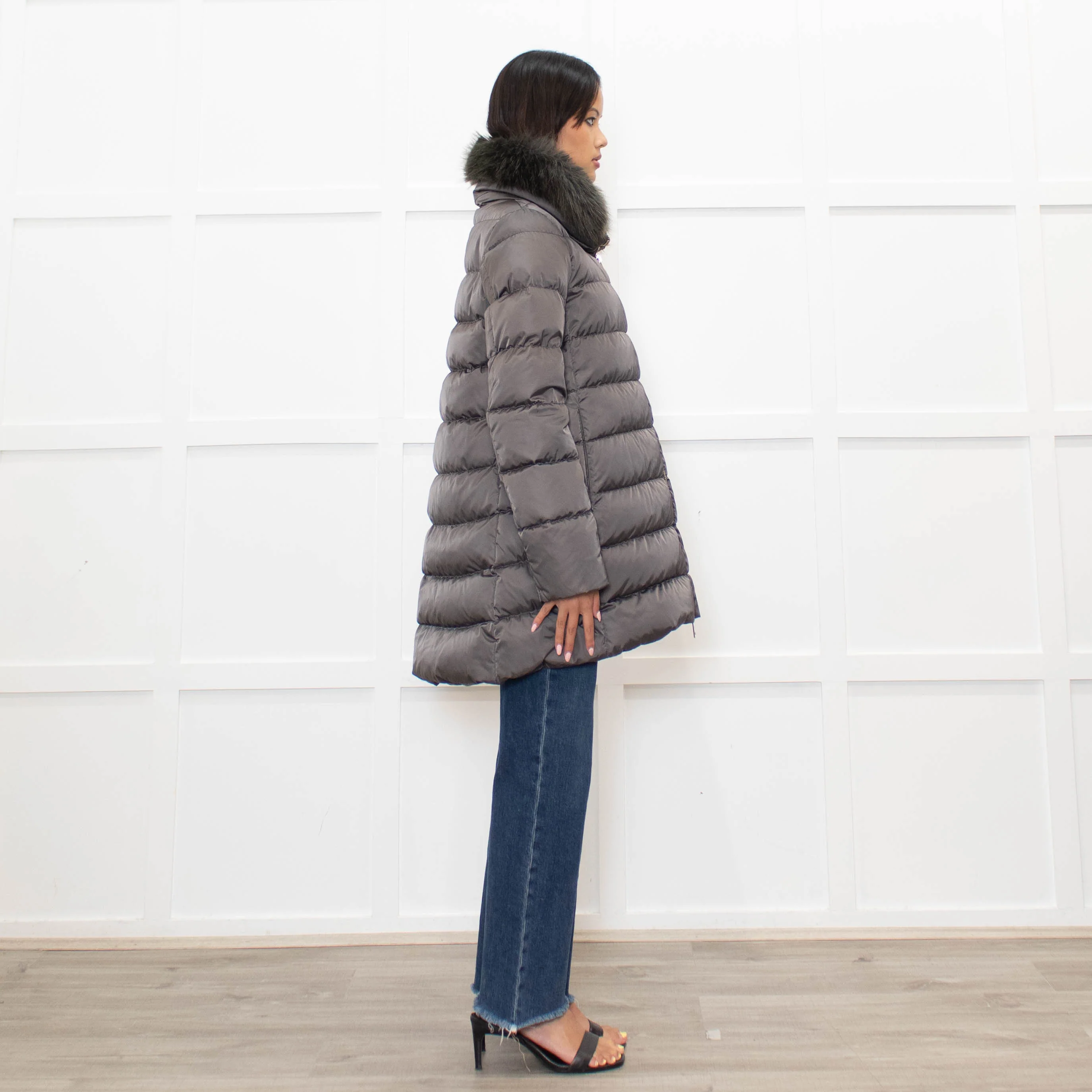 Herno Grey Detachable Collar Down Padded Coat - Image 4