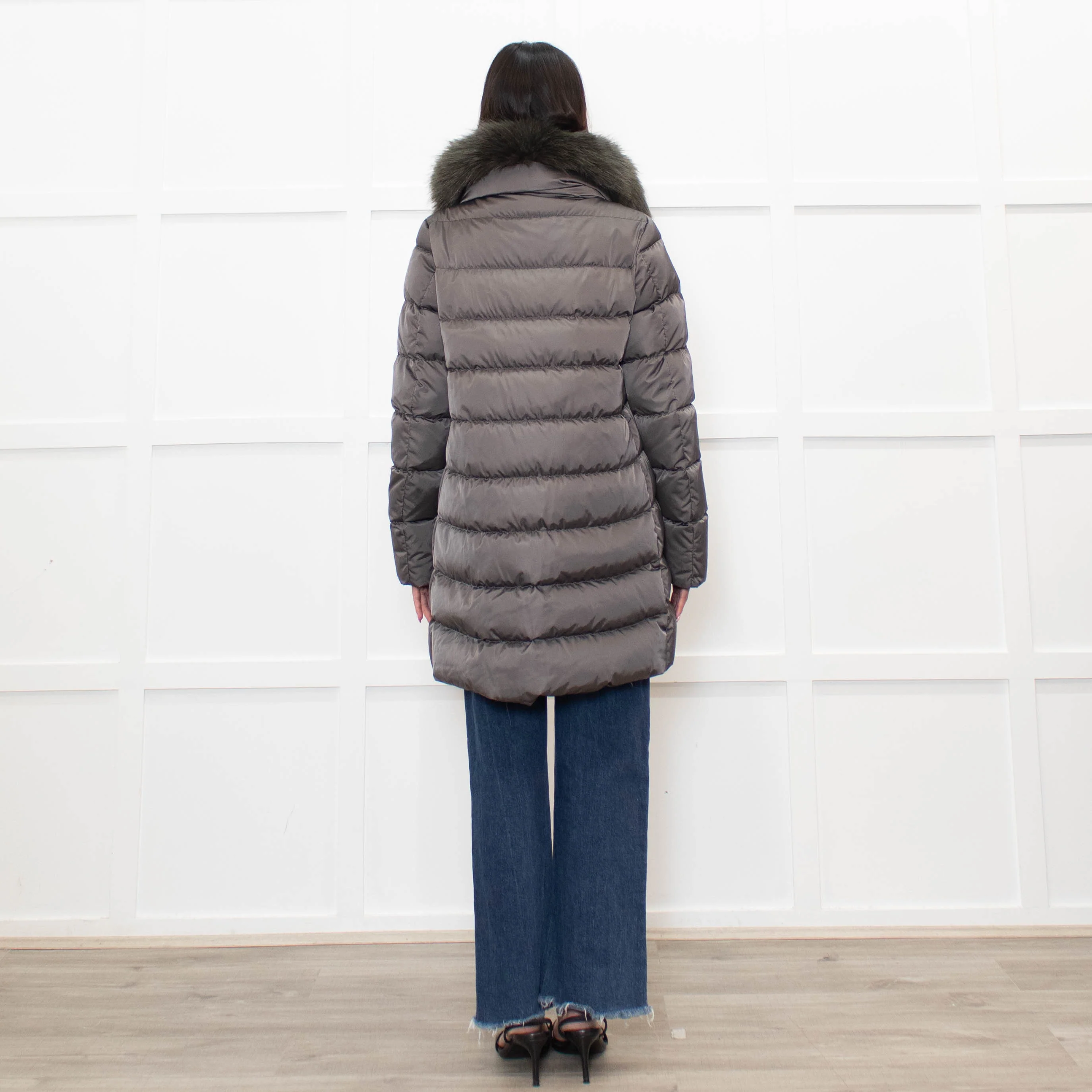 Herno Grey Detachable Collar Down Padded Coat - Image 5