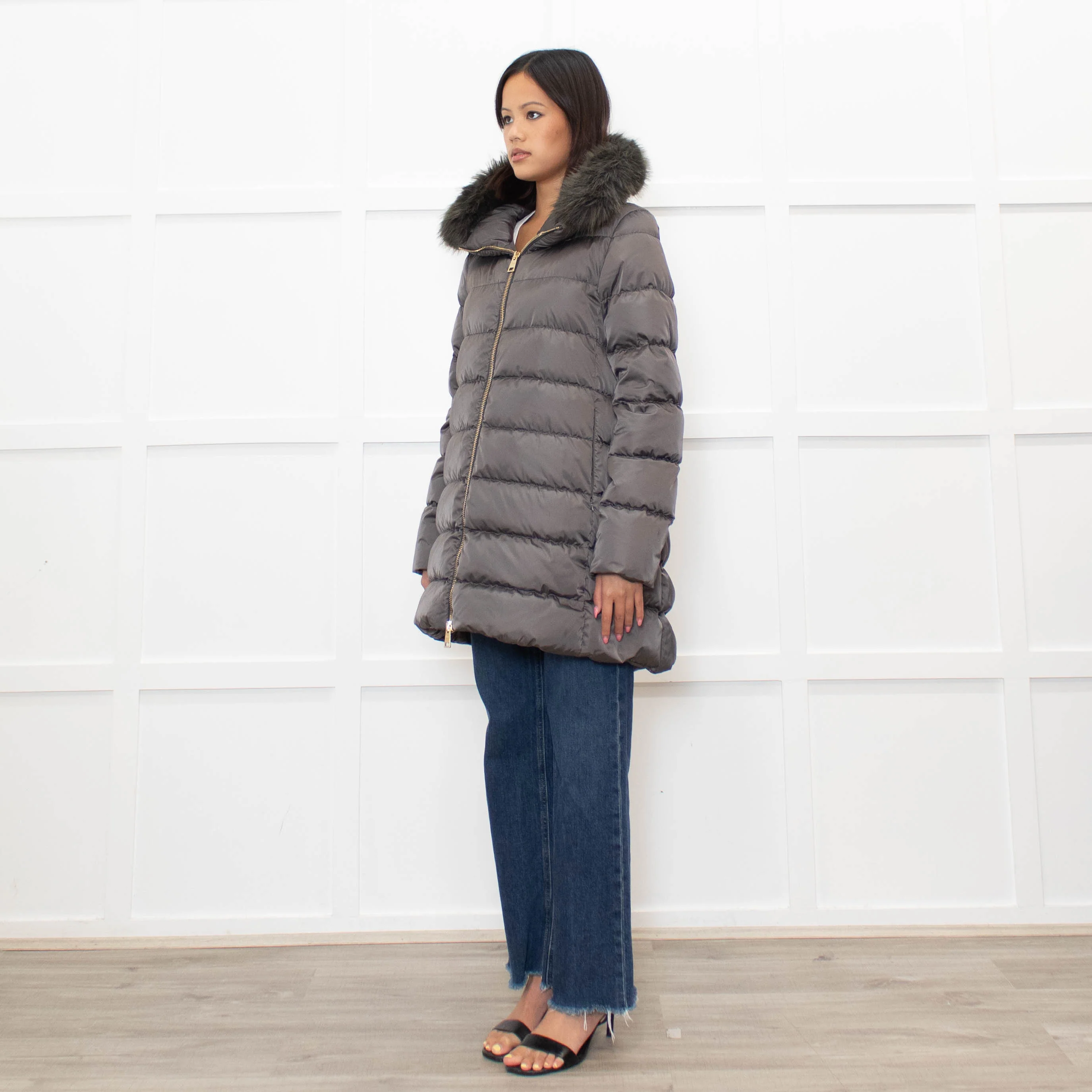 Herno Grey Detachable Collar Down Padded Coat - Image 7