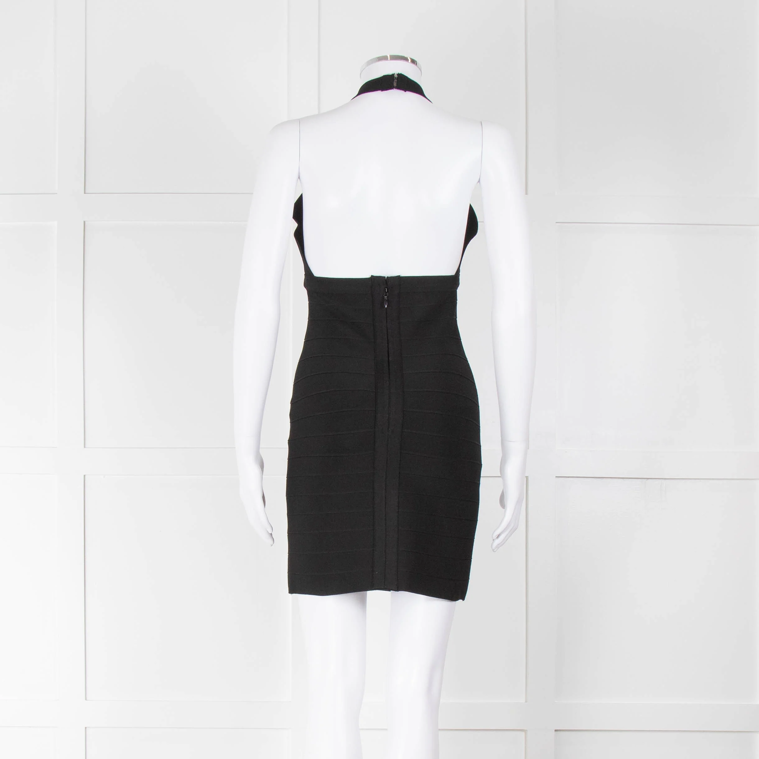 Herve Leger Black Halterneck Bandage Mini Dress - Image 3