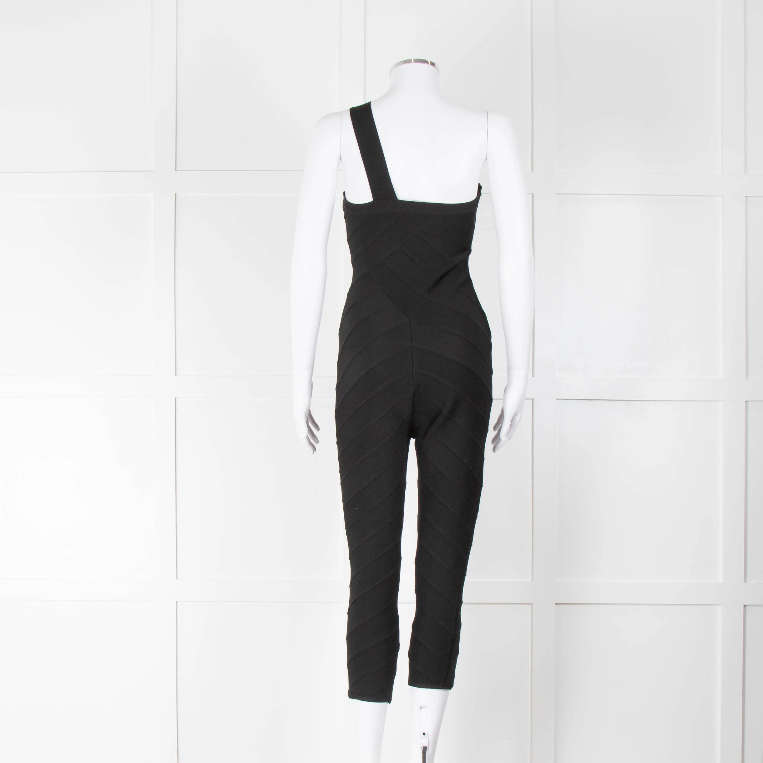 Herve Leger Black One Strap Bandage Capri Length All In One - Image 3