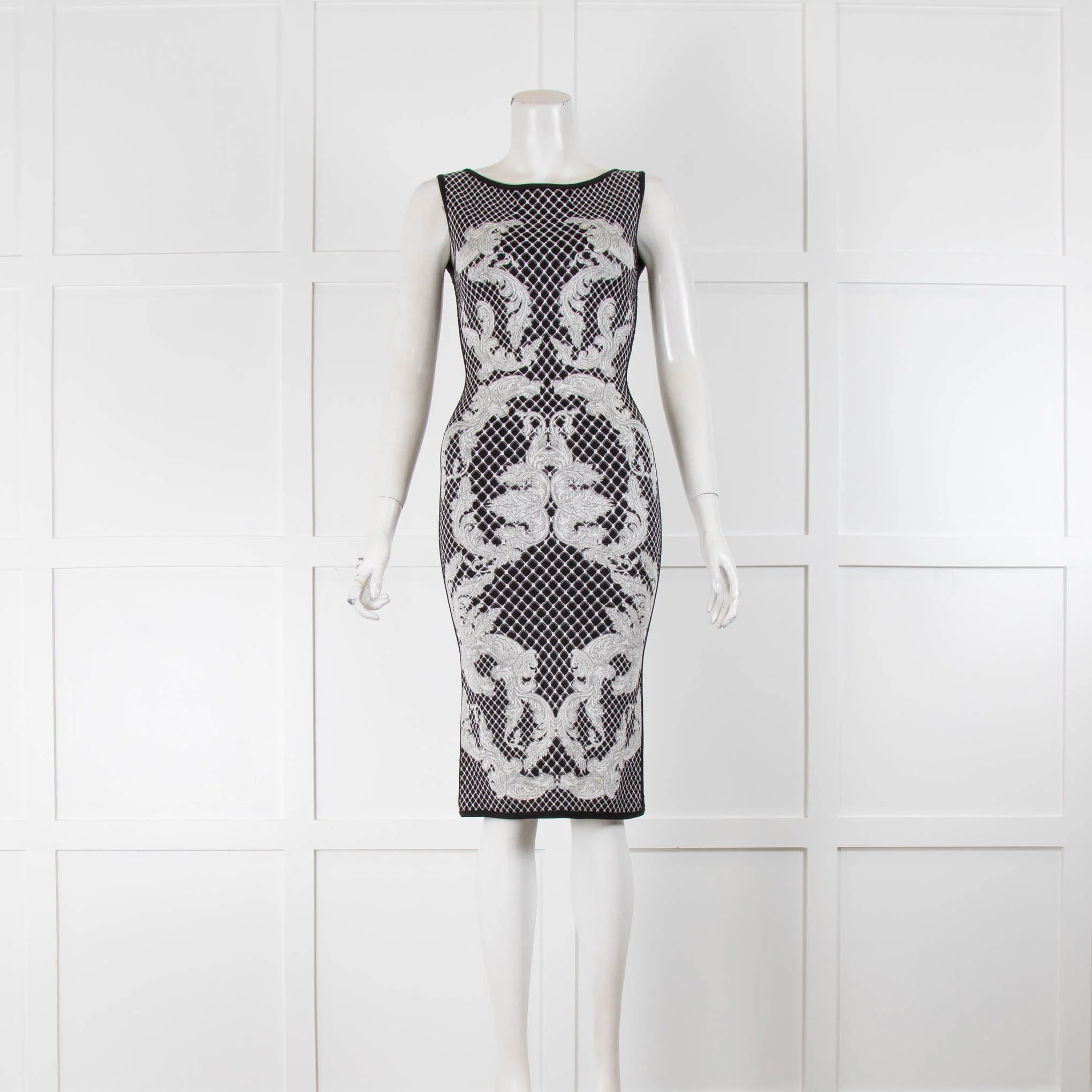 Herve Leger Black With White Printed Knit Dress