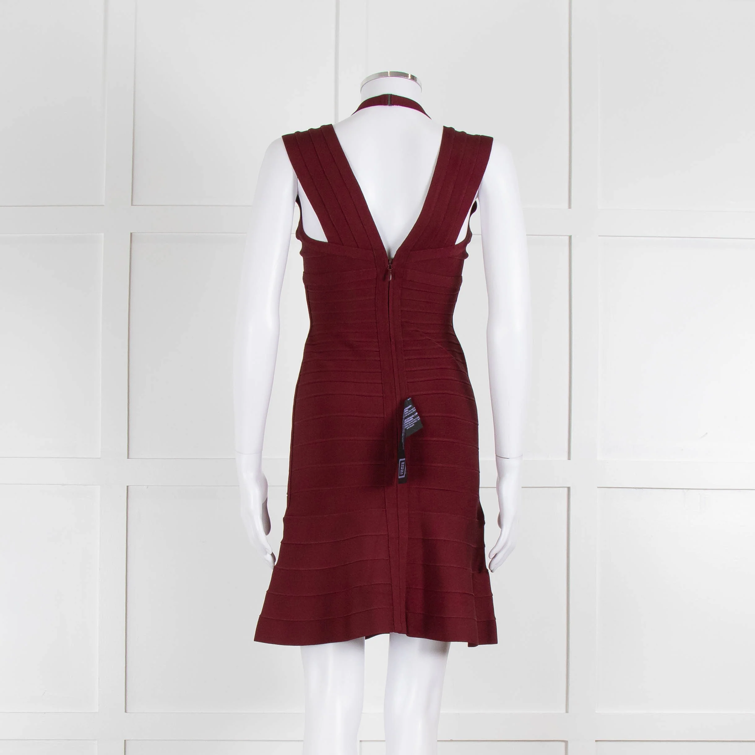 Herve Leger Burgundy Bandage Mini Dress with Flared Skirt - Image 5