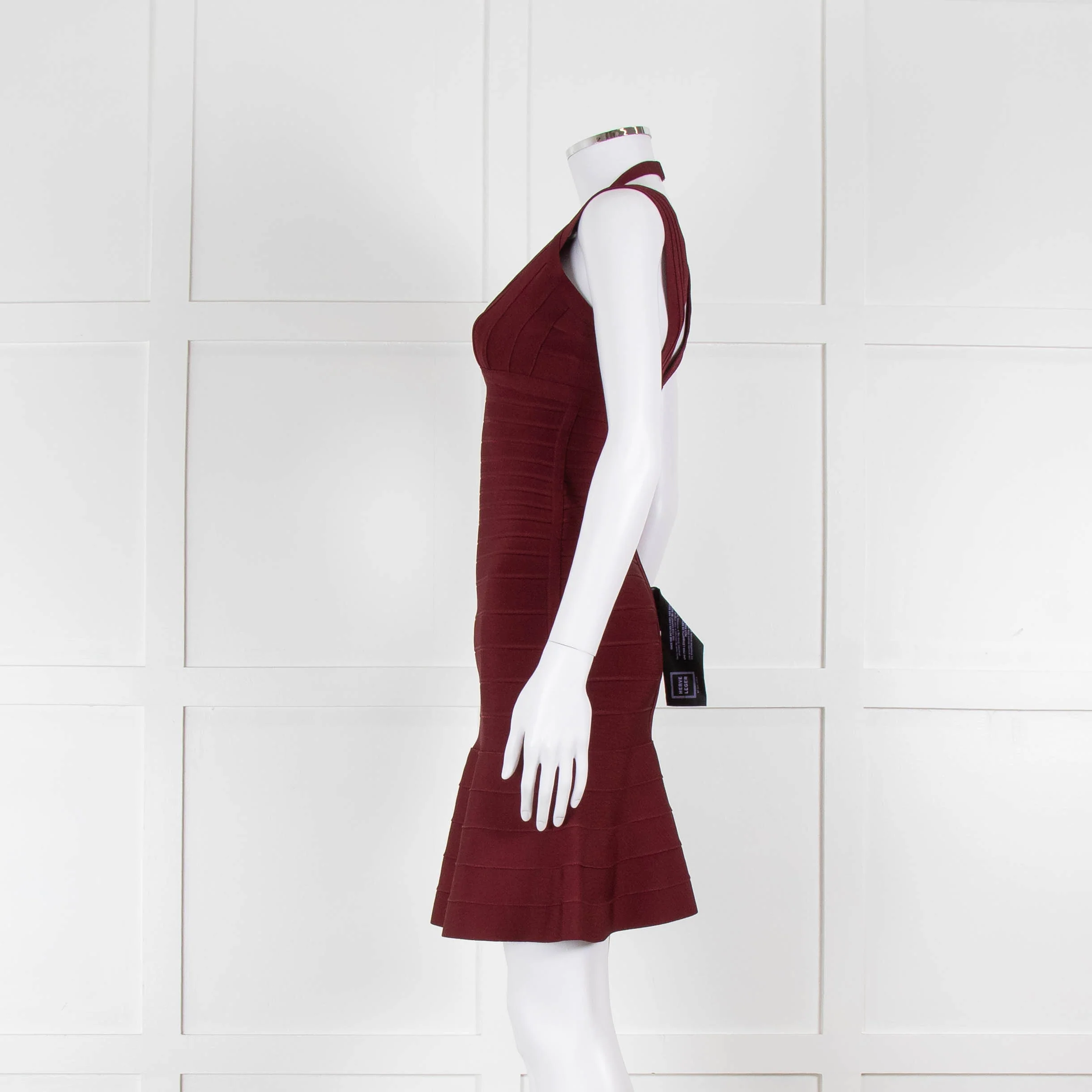 Herve Leger Burgundy Bandage Mini Dress with Flared Skirt - Image 7