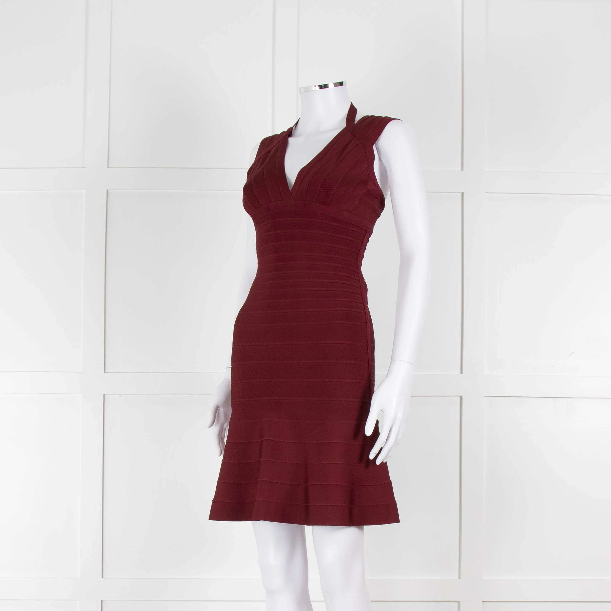Herve Leger Burgundy Bandage Mini Dress with Flared Skirt - Image 8