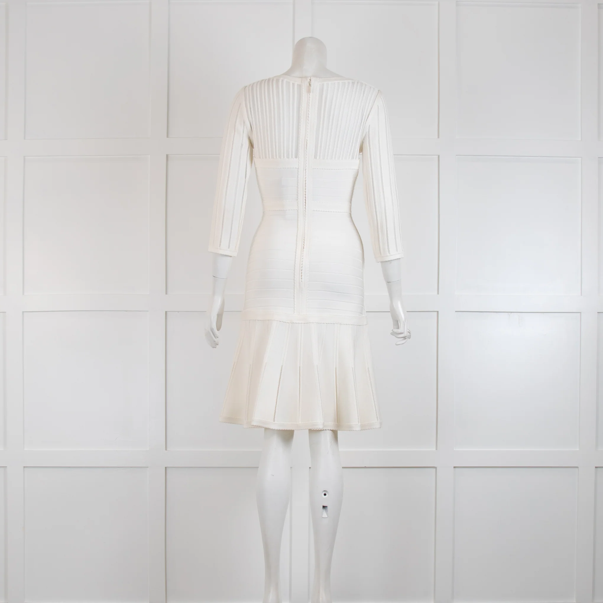 Herve Leger Cream Kalyn Panelled Fitted Mini Dress - Image 3