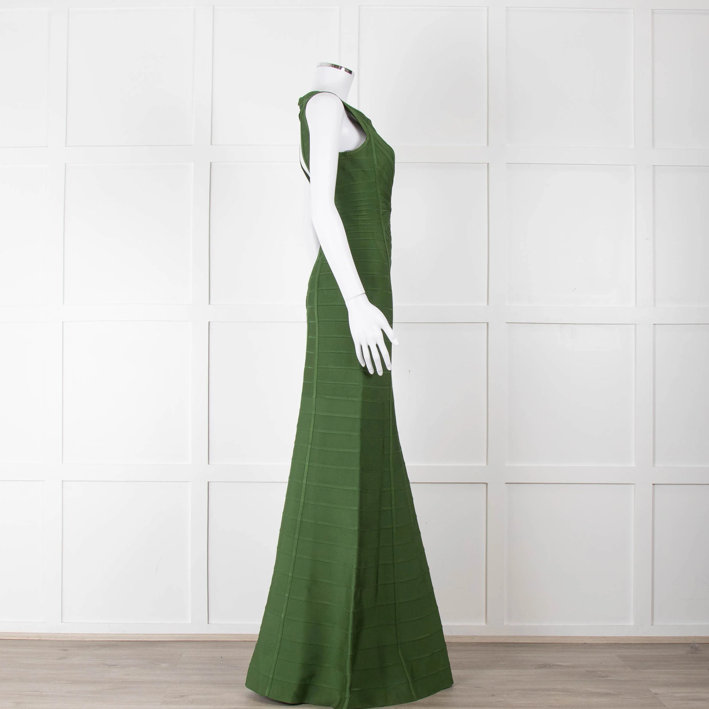 Herve Leger Green Bandage Gown with Keyhole Chest - Image 3