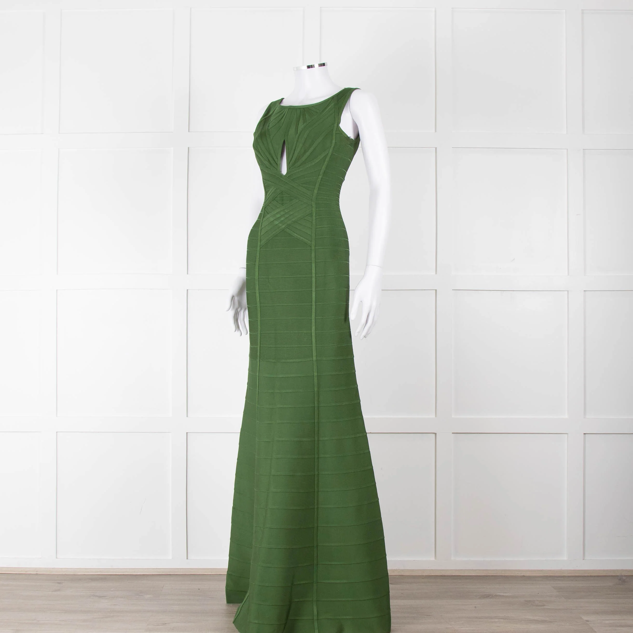 Herve Leger Green Bandage Gown with Keyhole Chest - Image 8