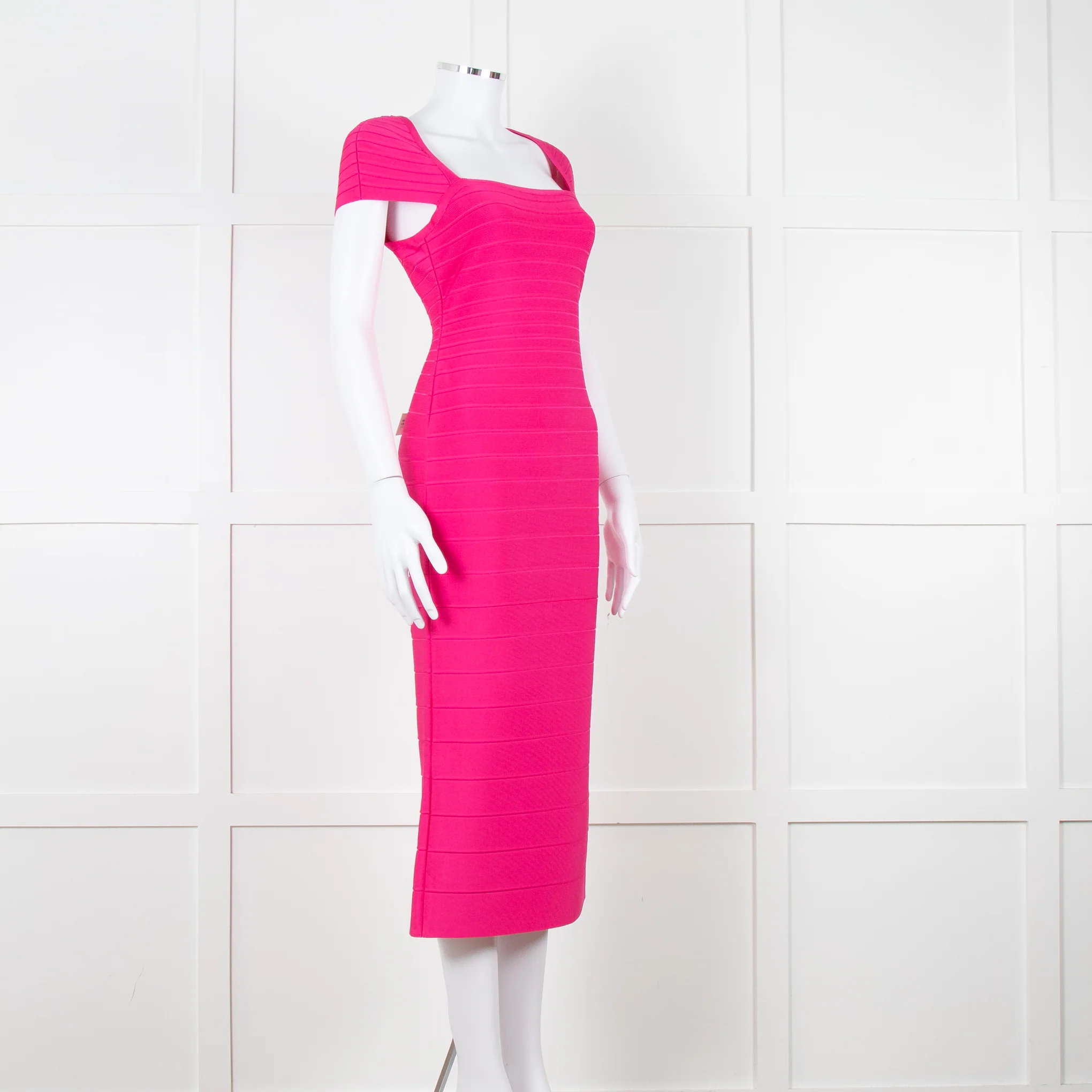 Herve Leger Pink Bandage Dress With Capped Sleeves - Image 2