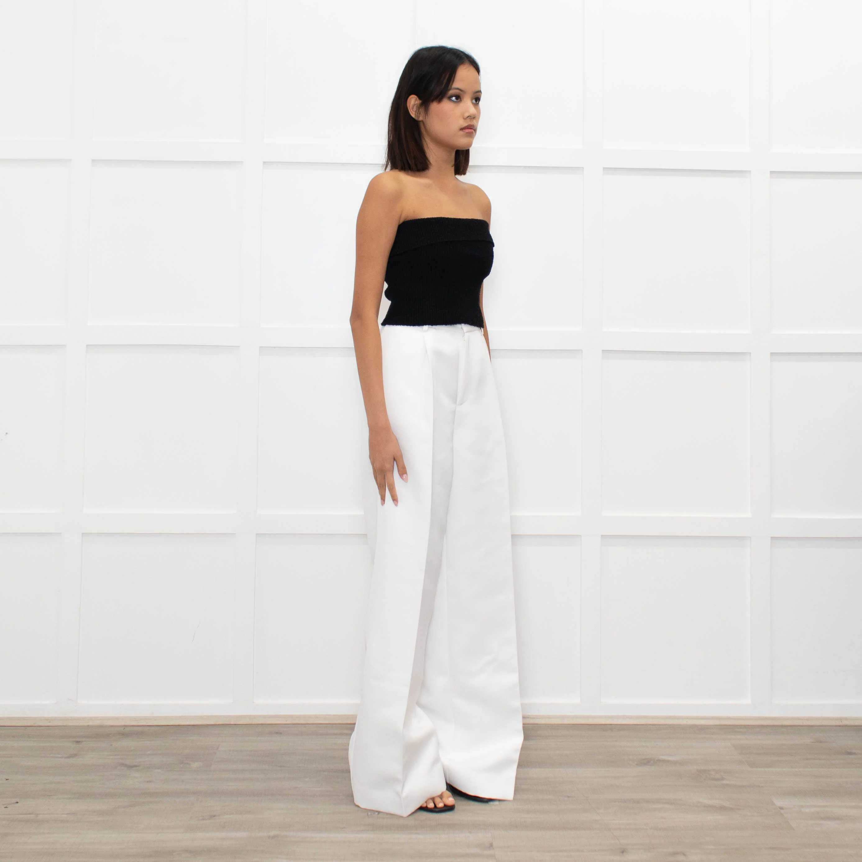 Herve Leger White Silk Tailored Wide Leg Trousers - Image 3
