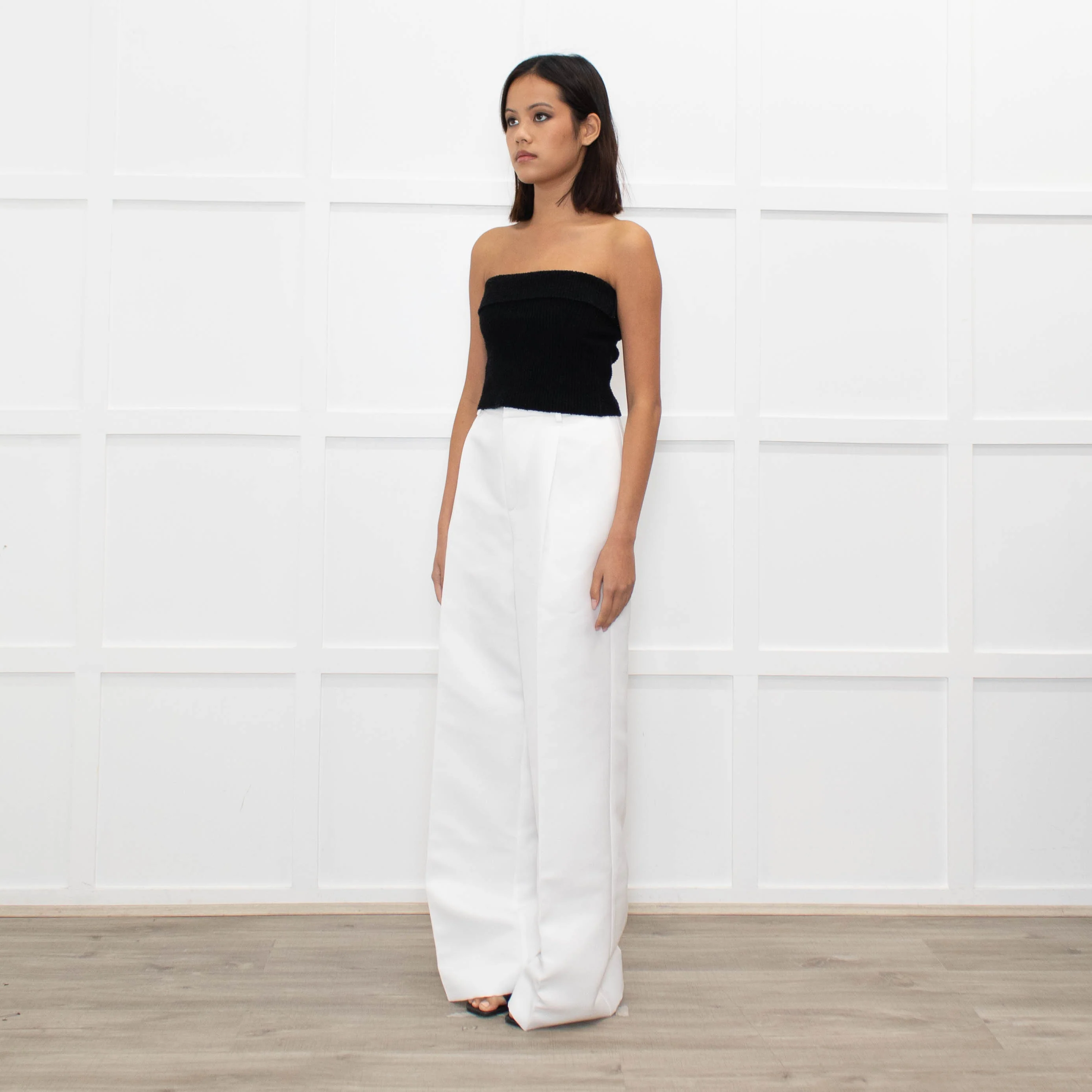 Herve Leger White Silk Tailored Wide Leg Trousers - Image 4