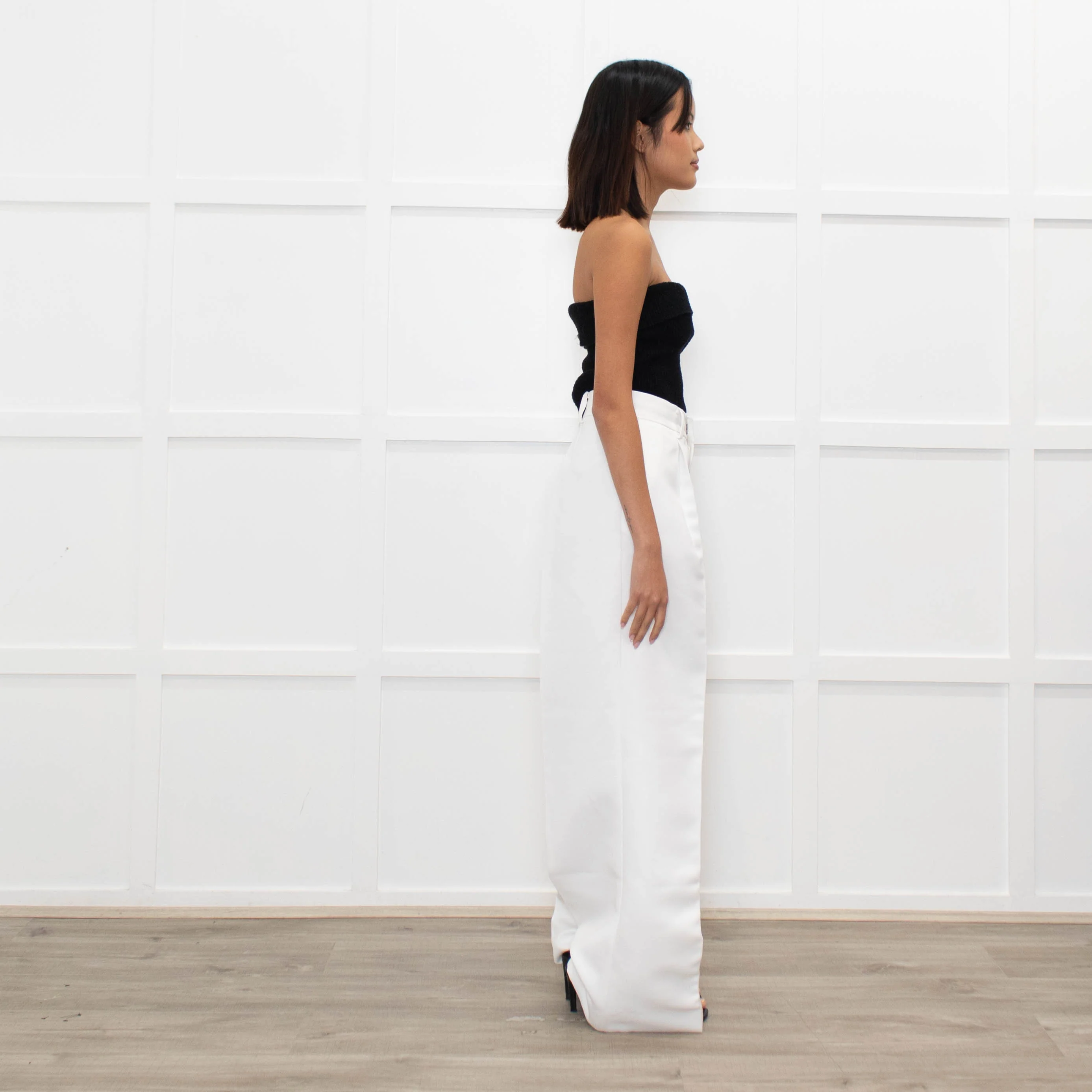 Herve Leger White Silk Tailored Wide Leg Trousers - Image 6