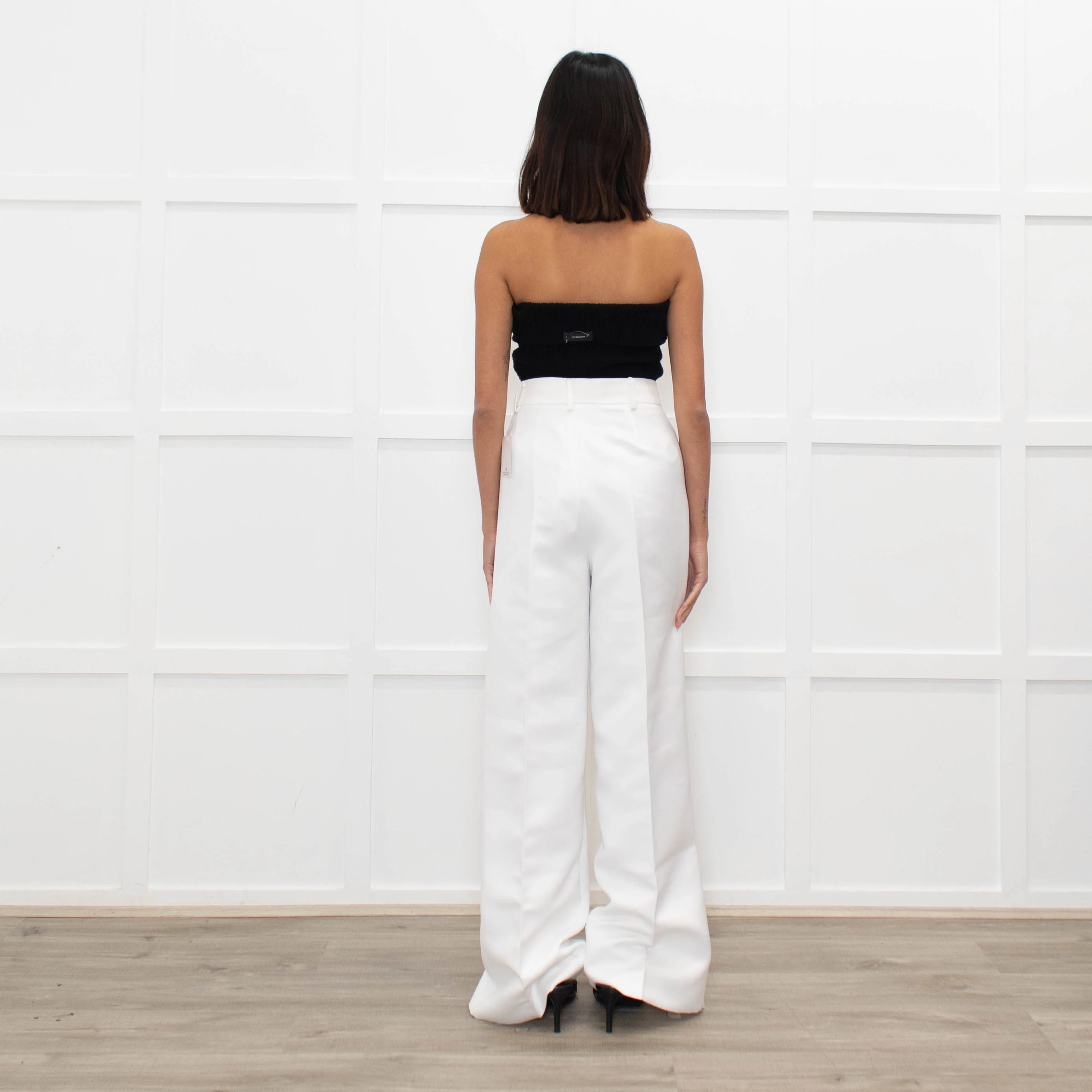 Herve Leger White Silk Tailored Wide Leg Trousers - Image 7