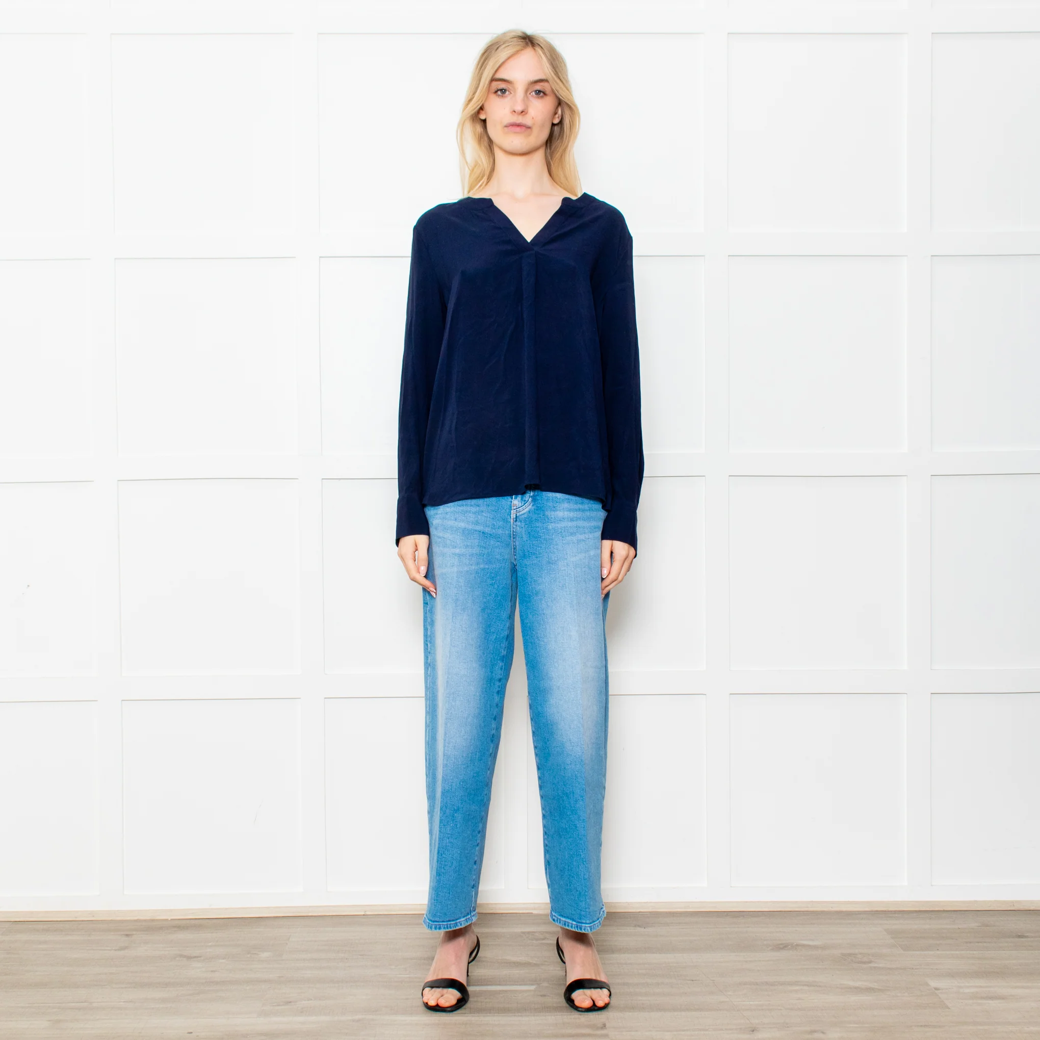 Herzen's Angelegenheit Navy Silk Mix Long Sleeve Top