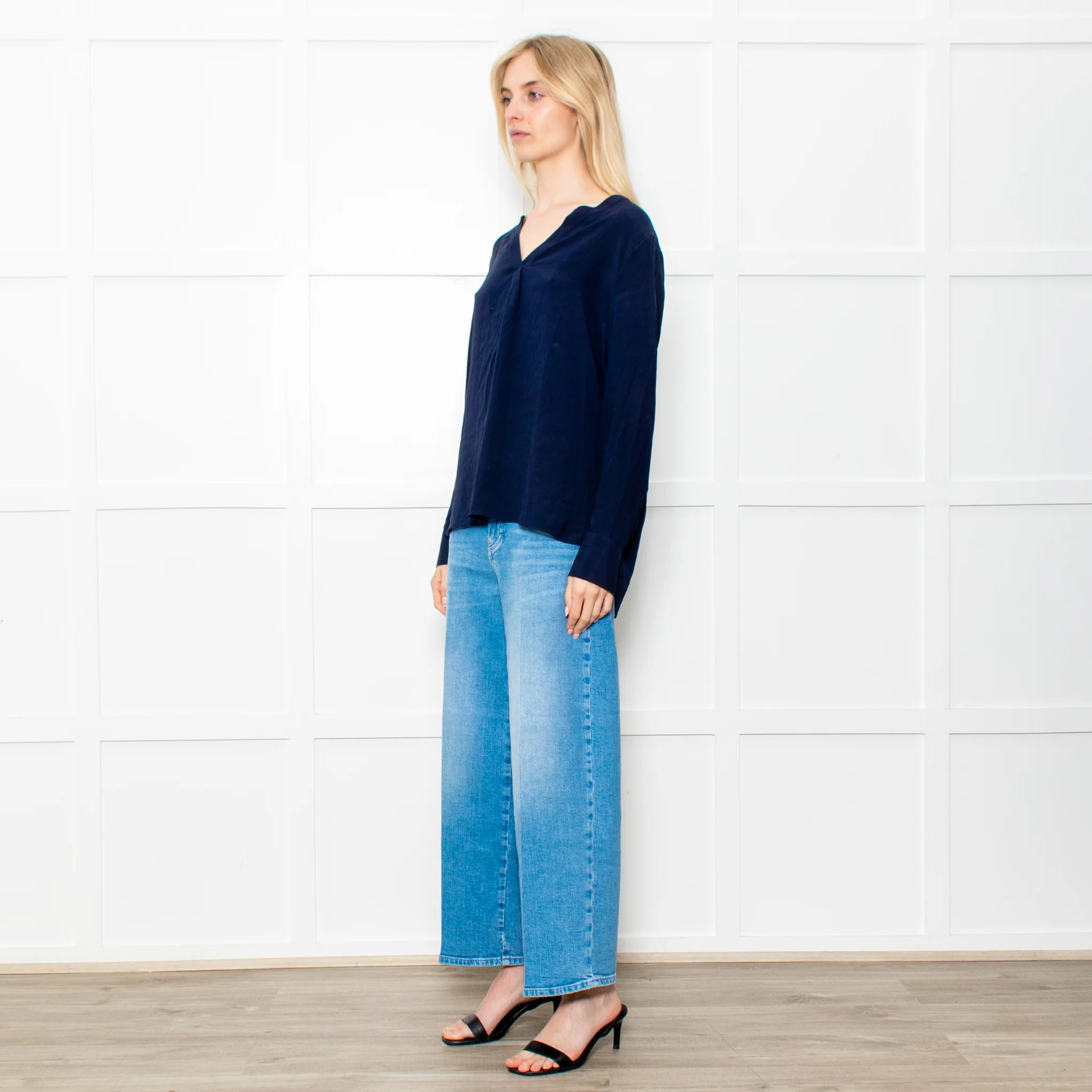 Herzen's Angelegenheit Navy Silk Mix Long Sleeve Top - Image 3