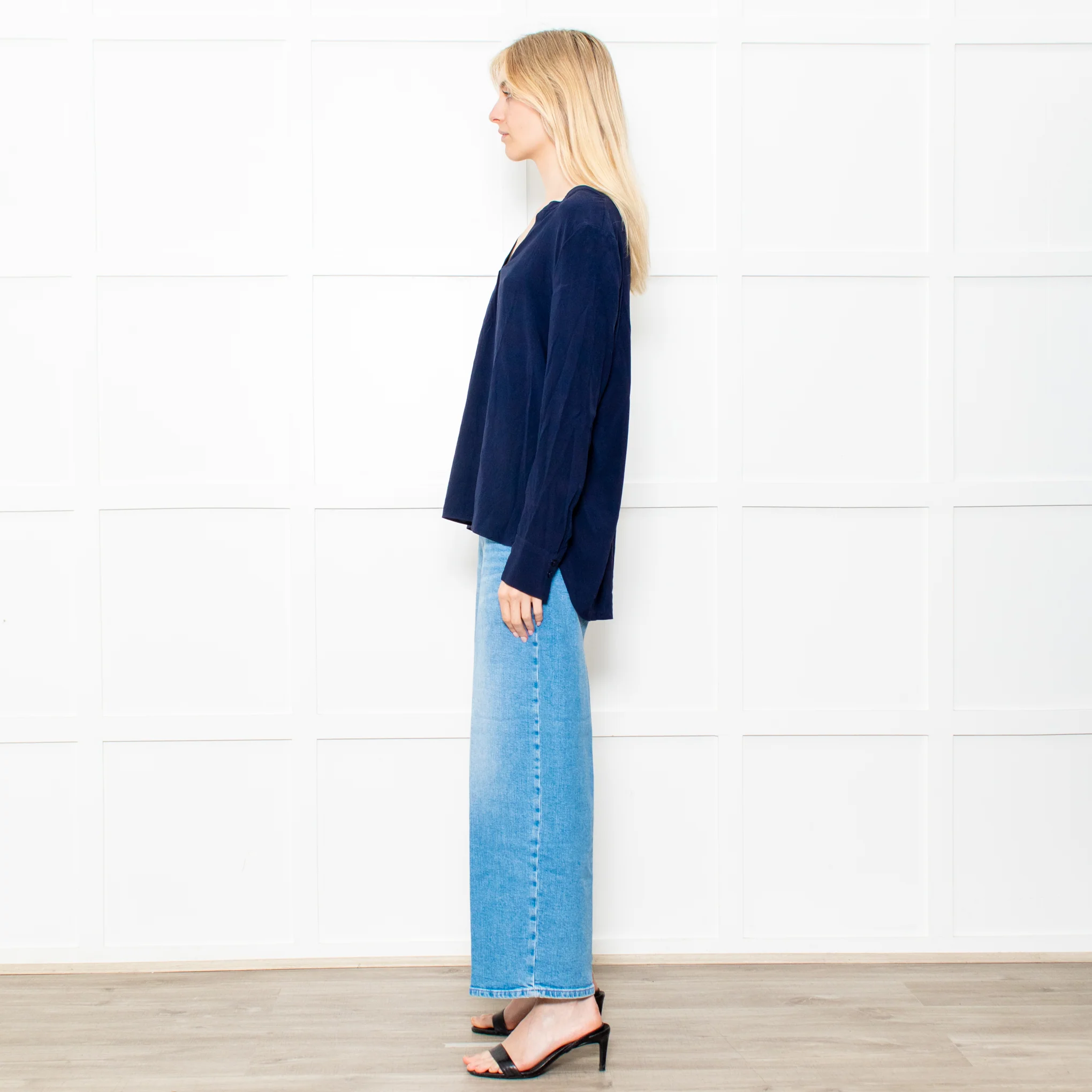 Herzen's Angelegenheit Navy Silk Mix Long Sleeve Top - Image 4