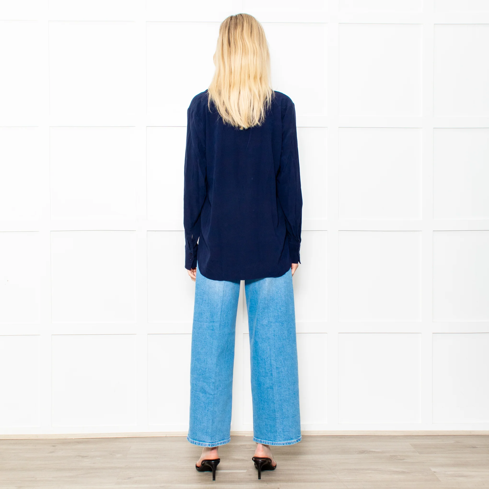 Herzen's Angelegenheit Navy Silk Mix Long Sleeve Top - Image 5