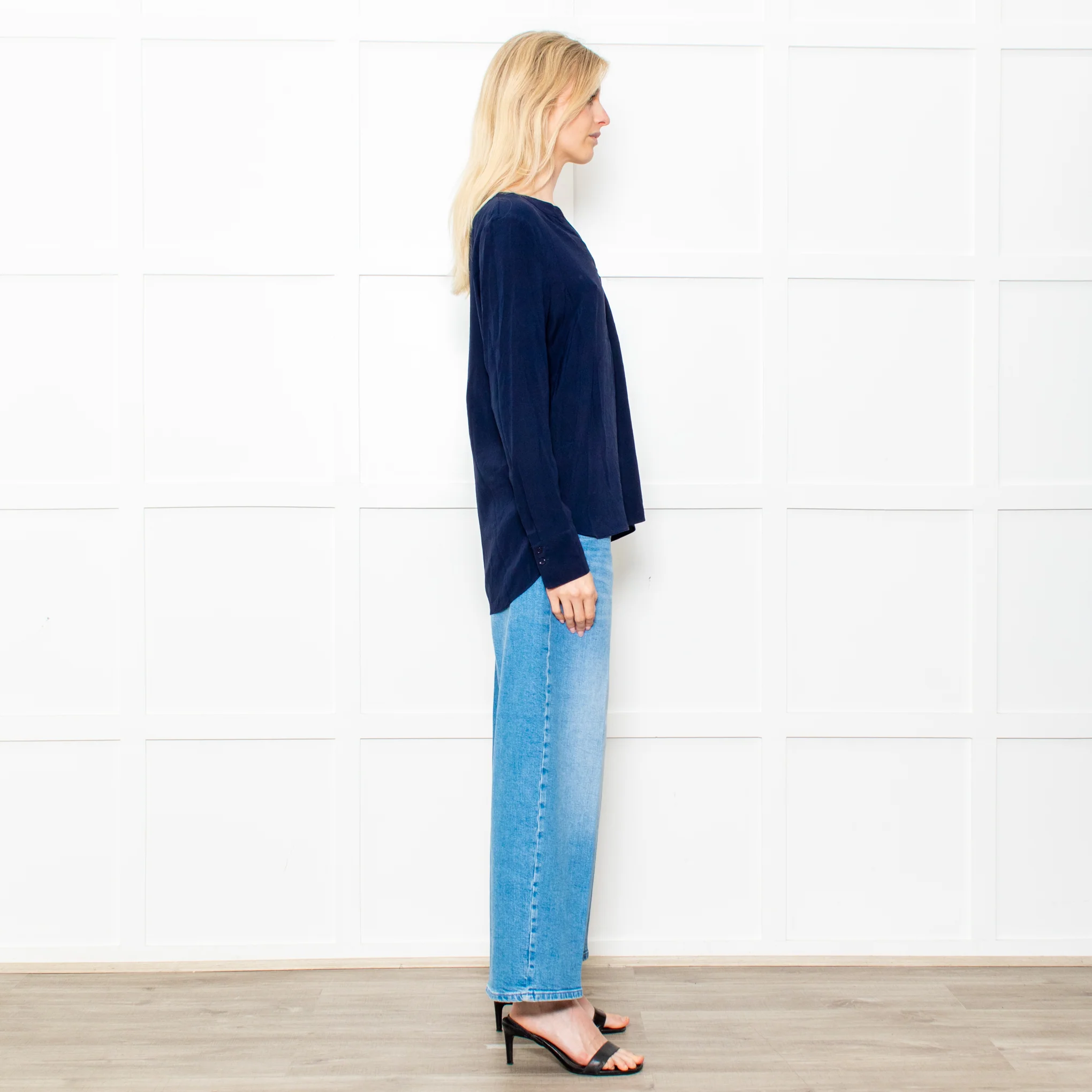Herzen's Angelegenheit Navy Silk Mix Long Sleeve Top - Image 6
