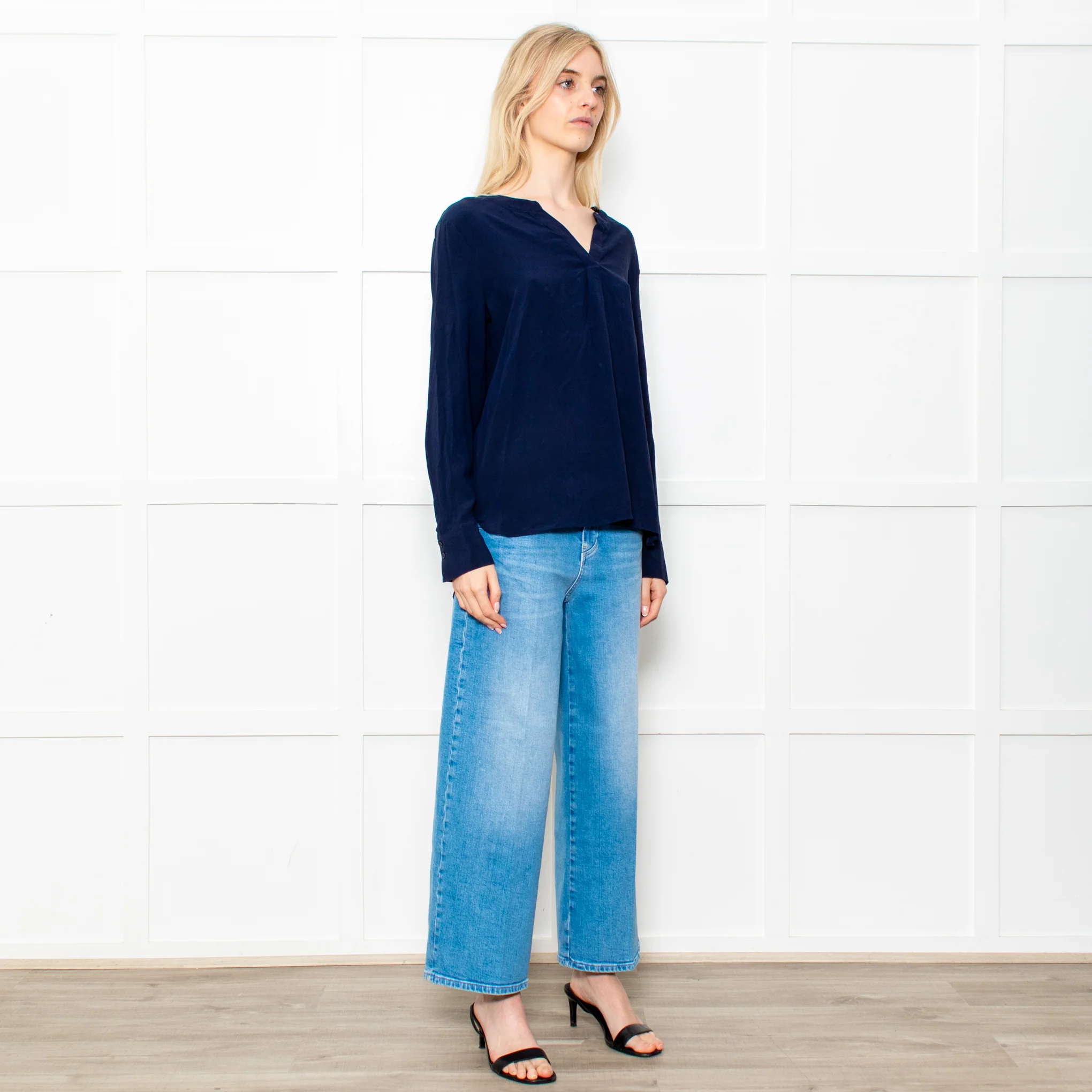 Herzen's Angelegenheit Navy Silk Mix Long Sleeve Top - Image 7