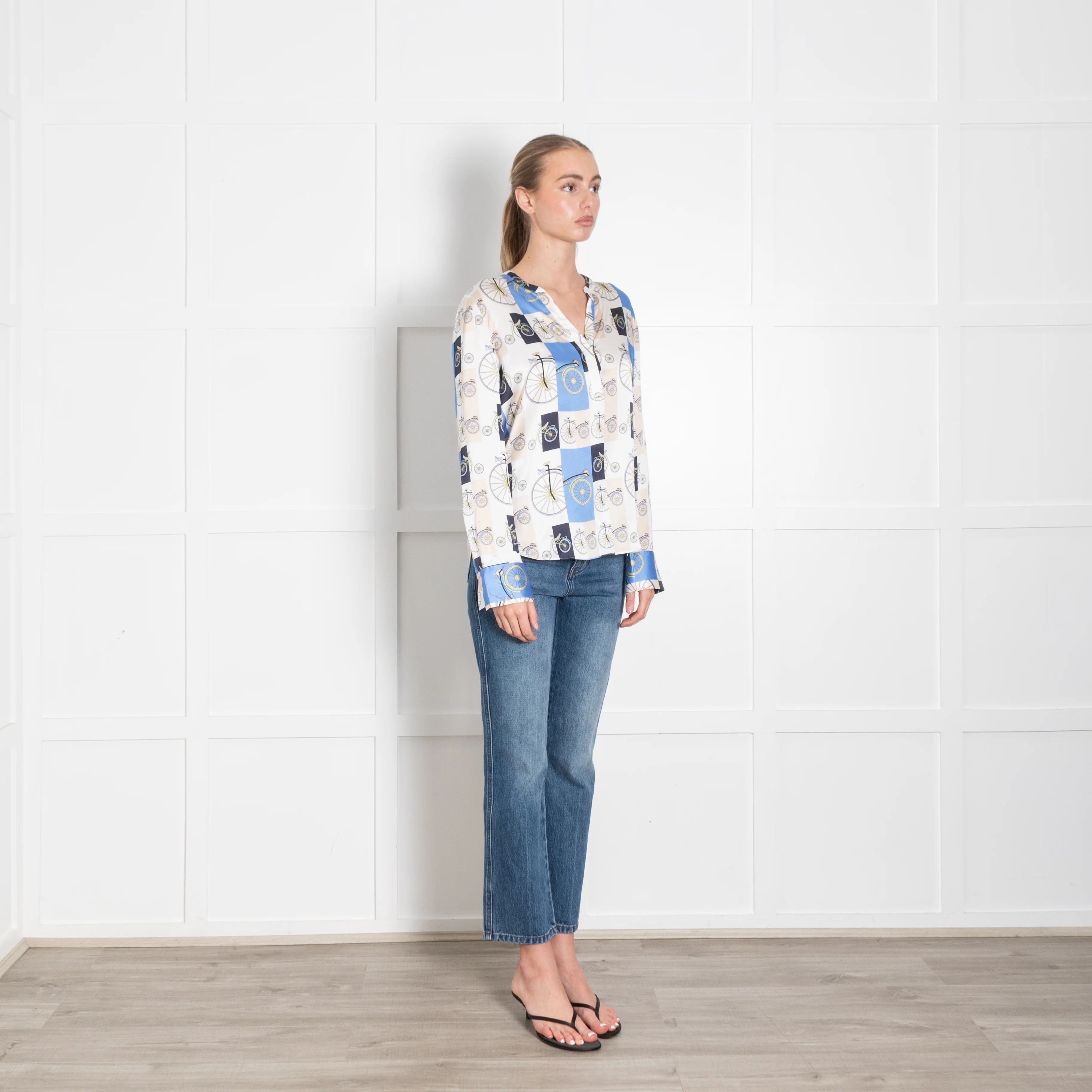 Herzen's Angelegenheit White Blue Bicycle Silk Blouse - Image 7