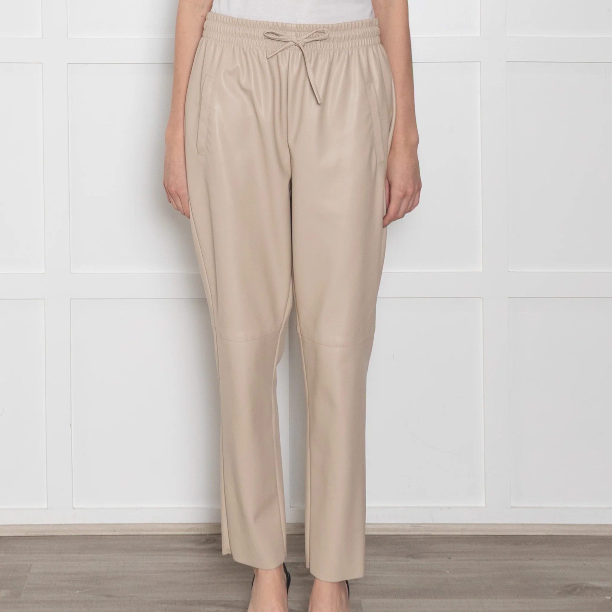 Herzen's Anglegenheit Cream Faux Leather Drawstring Waist Trouser - Image 2