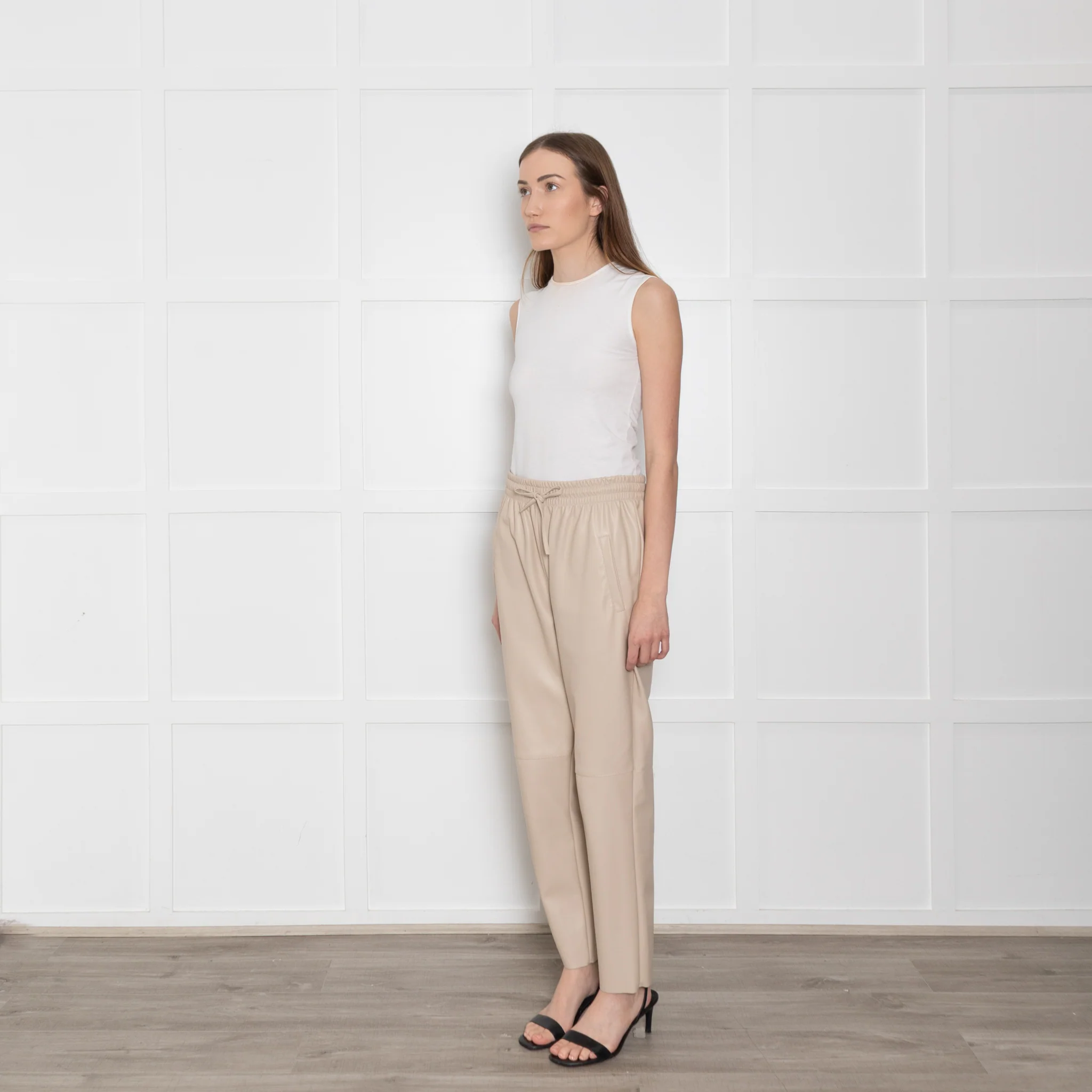 Herzen's Anglegenheit Cream Faux Leather Drawstring Waist Trouser - Image 3
