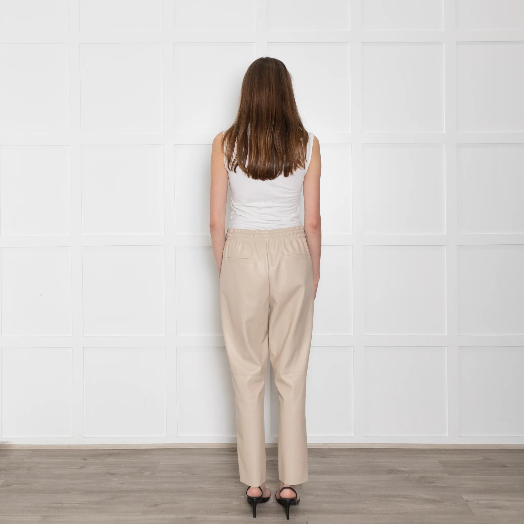Herzen's Anglegenheit Cream Faux Leather Drawstring Waist Trouser - Image 5