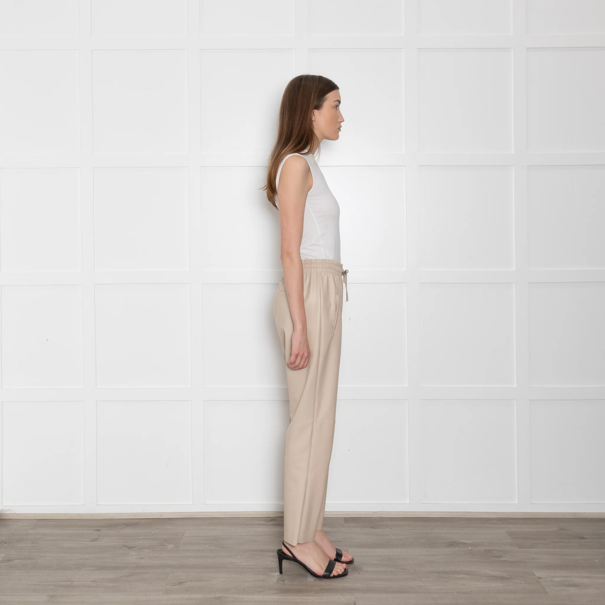 Herzen's Anglegenheit Cream Faux Leather Drawstring Waist Trouser - Image 6