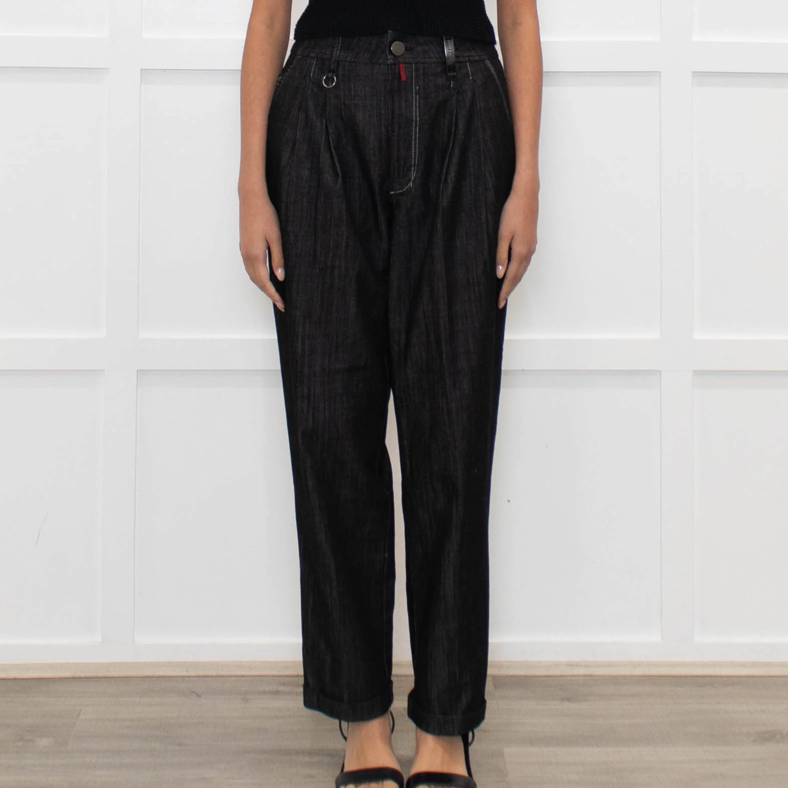 High Dark Denim High Waisted Trousers - Image 2