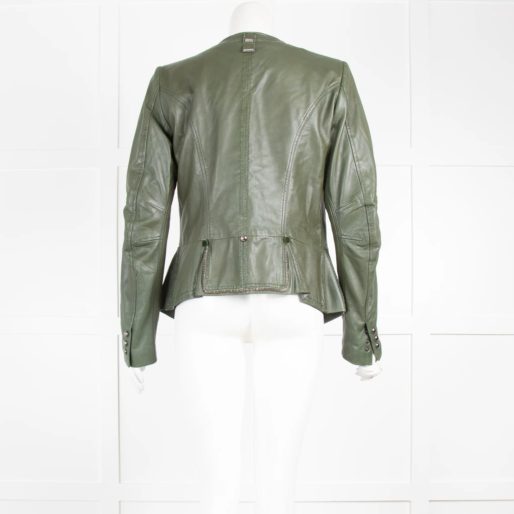 High Green Leather Zip Up Jacket - Image 3