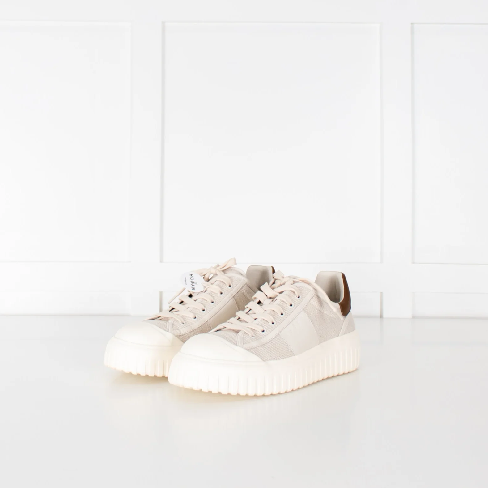 Hogan Cream Canvas H-Stripes Trainers