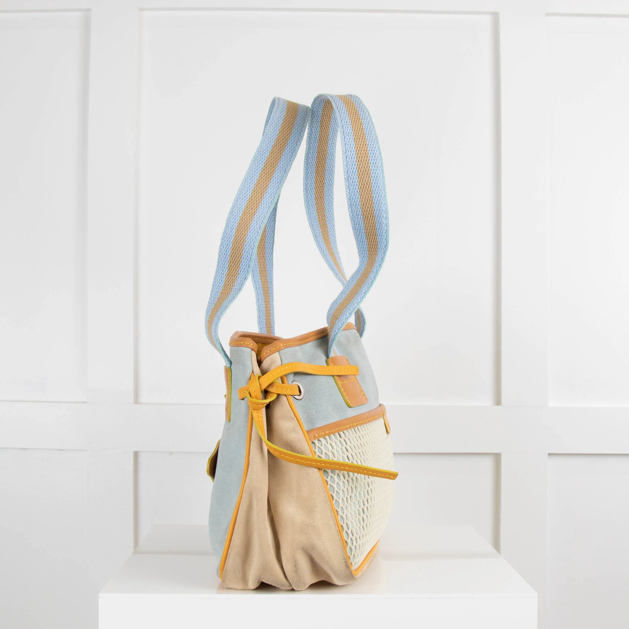 Hogan Pale Blue Beige Suede Mesh Front Handbag - Image 3