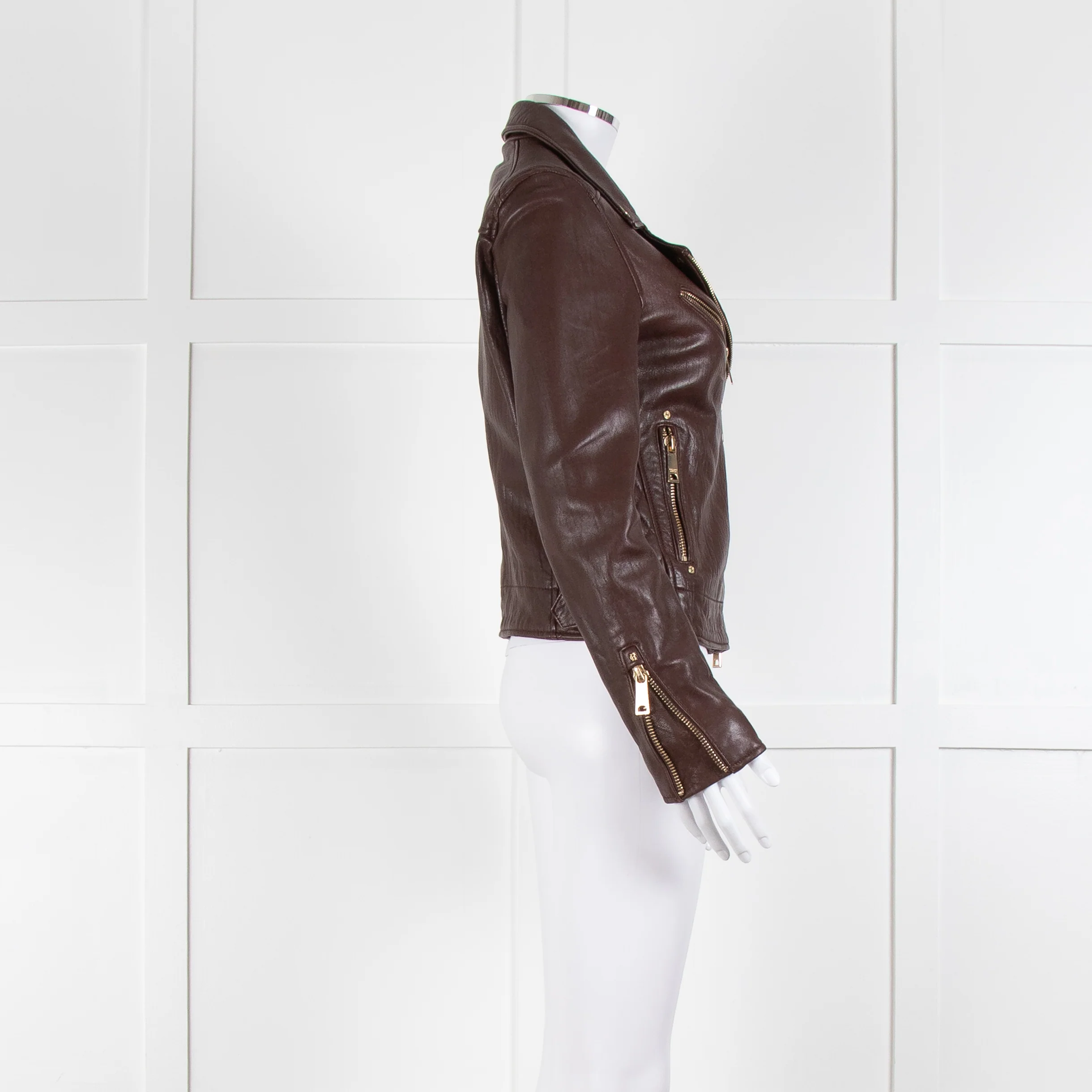 Holland & Cooper Burgundy Leather Biker Jacket - Image 3