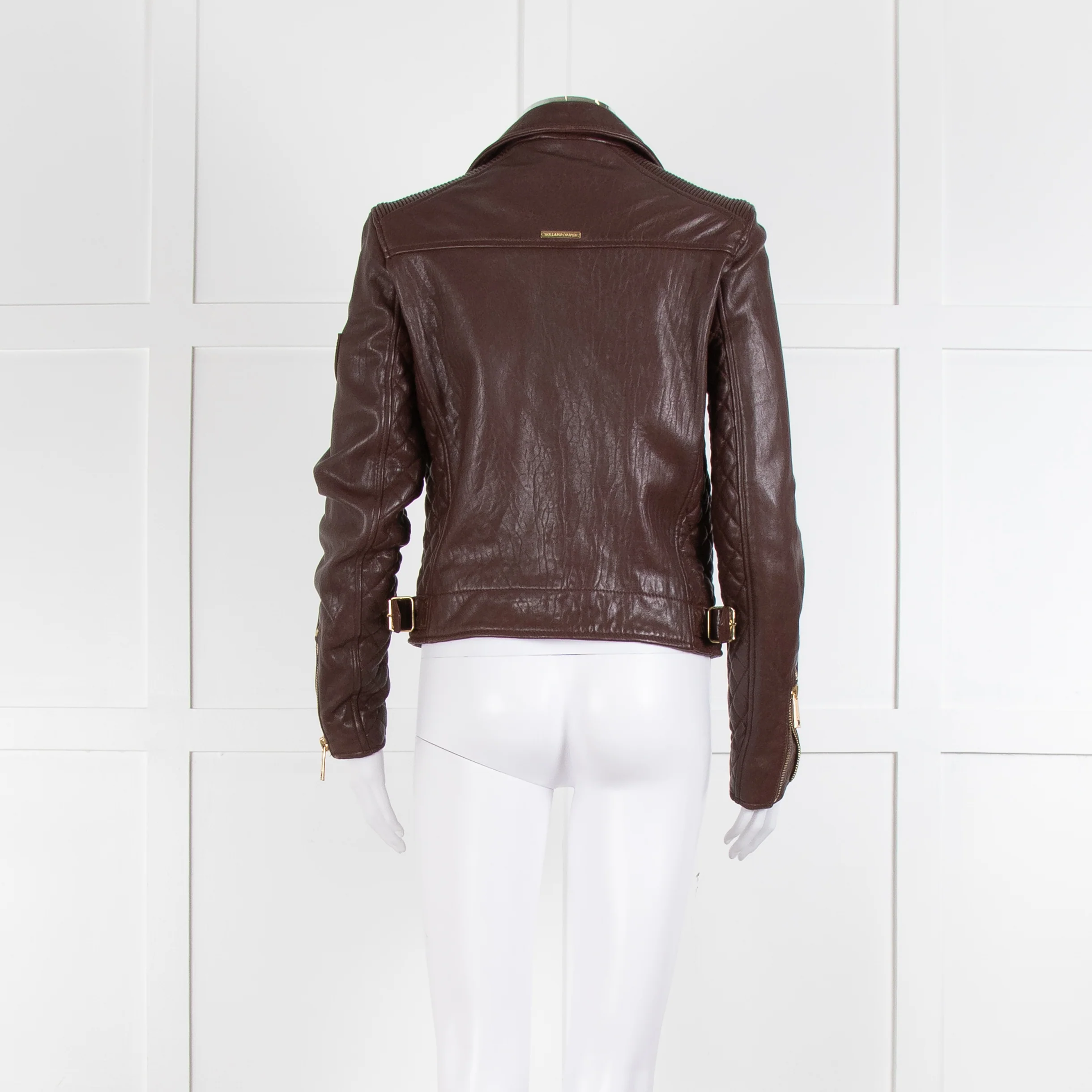 Holland & Cooper Burgundy Leather Biker Jacket - Image 5