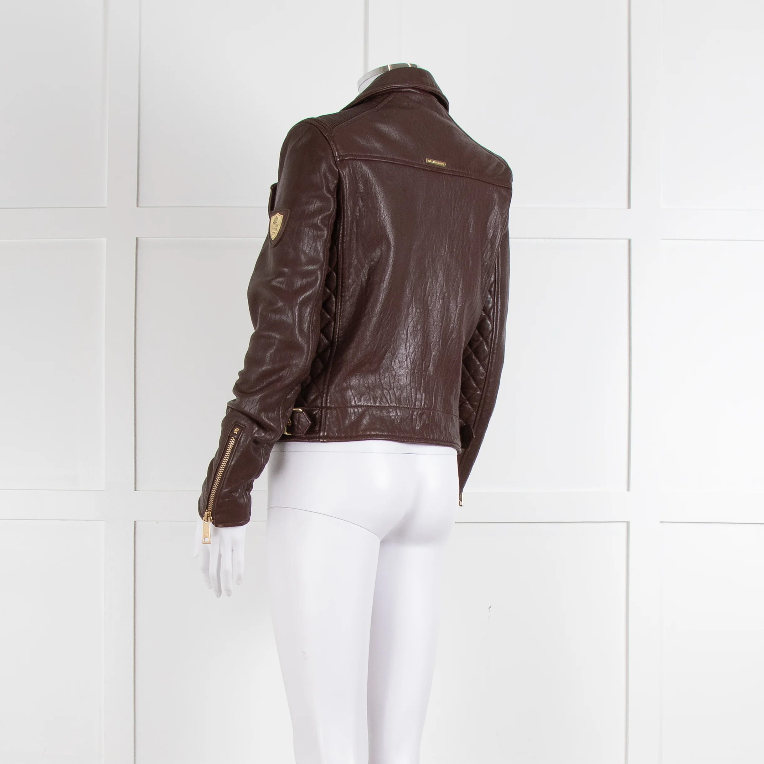 Holland & Cooper Burgundy Leather Biker Jacket - Image 6