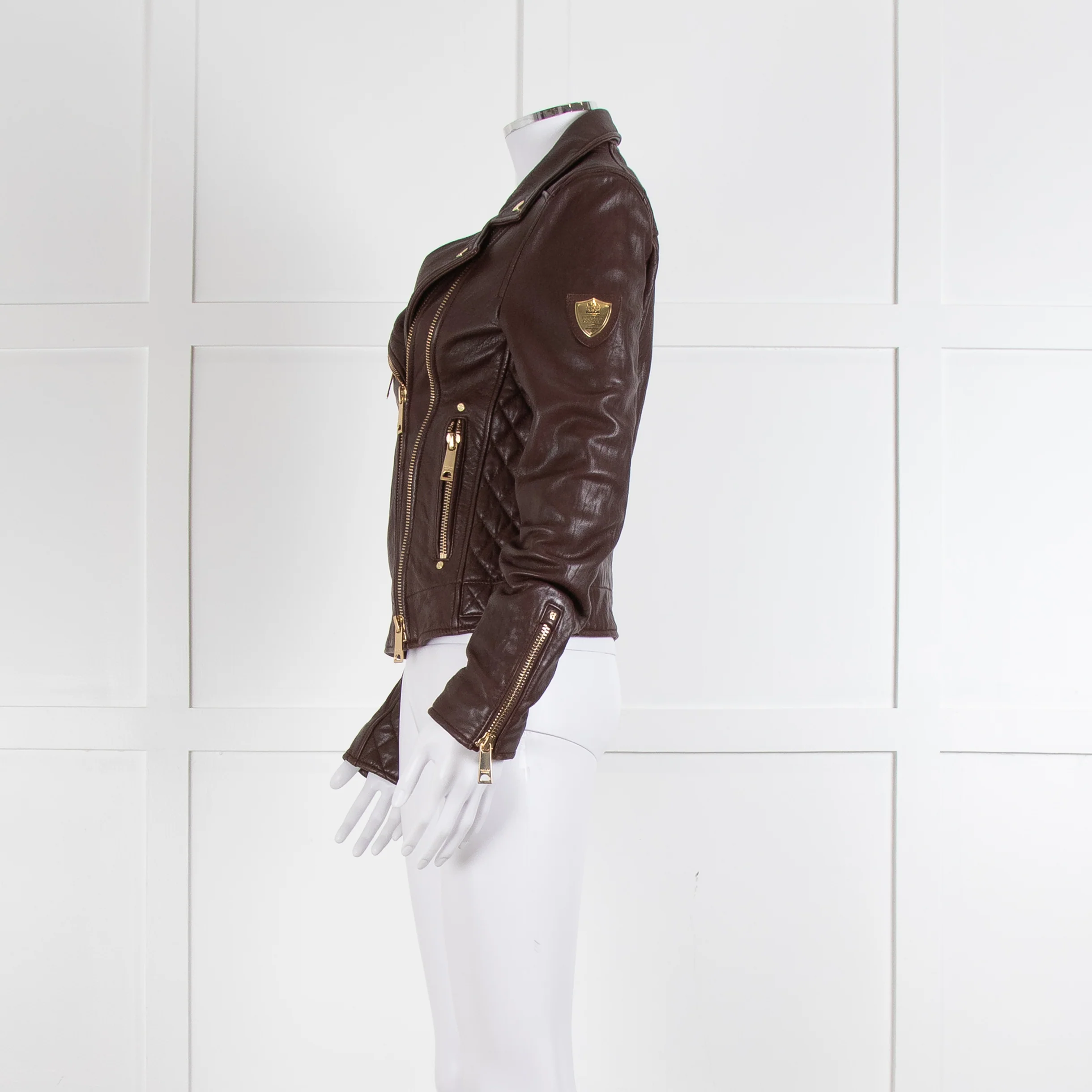Holland & Cooper Burgundy Leather Biker Jacket - Image 7