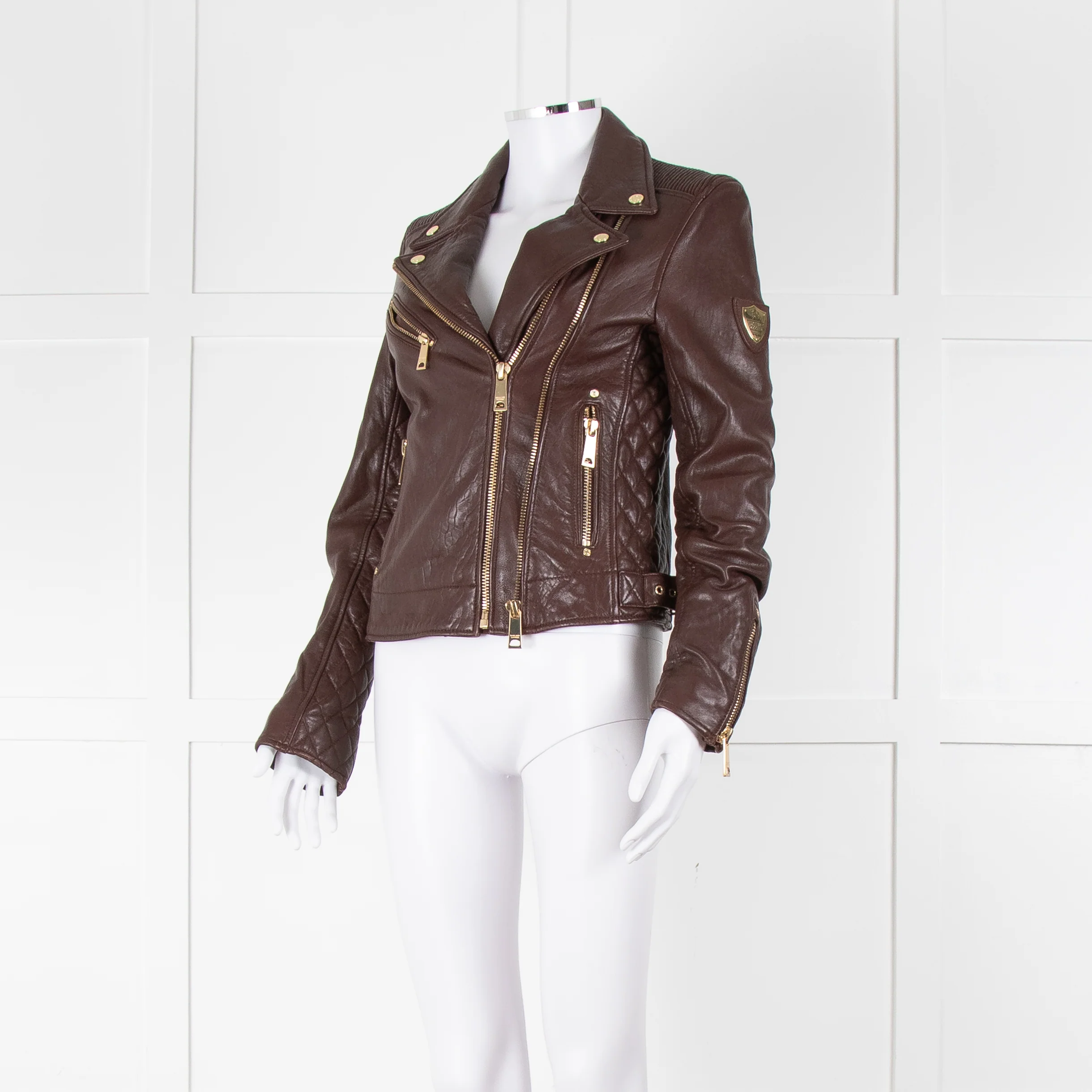 Holland & Cooper Burgundy Leather Biker Jacket - Image 8