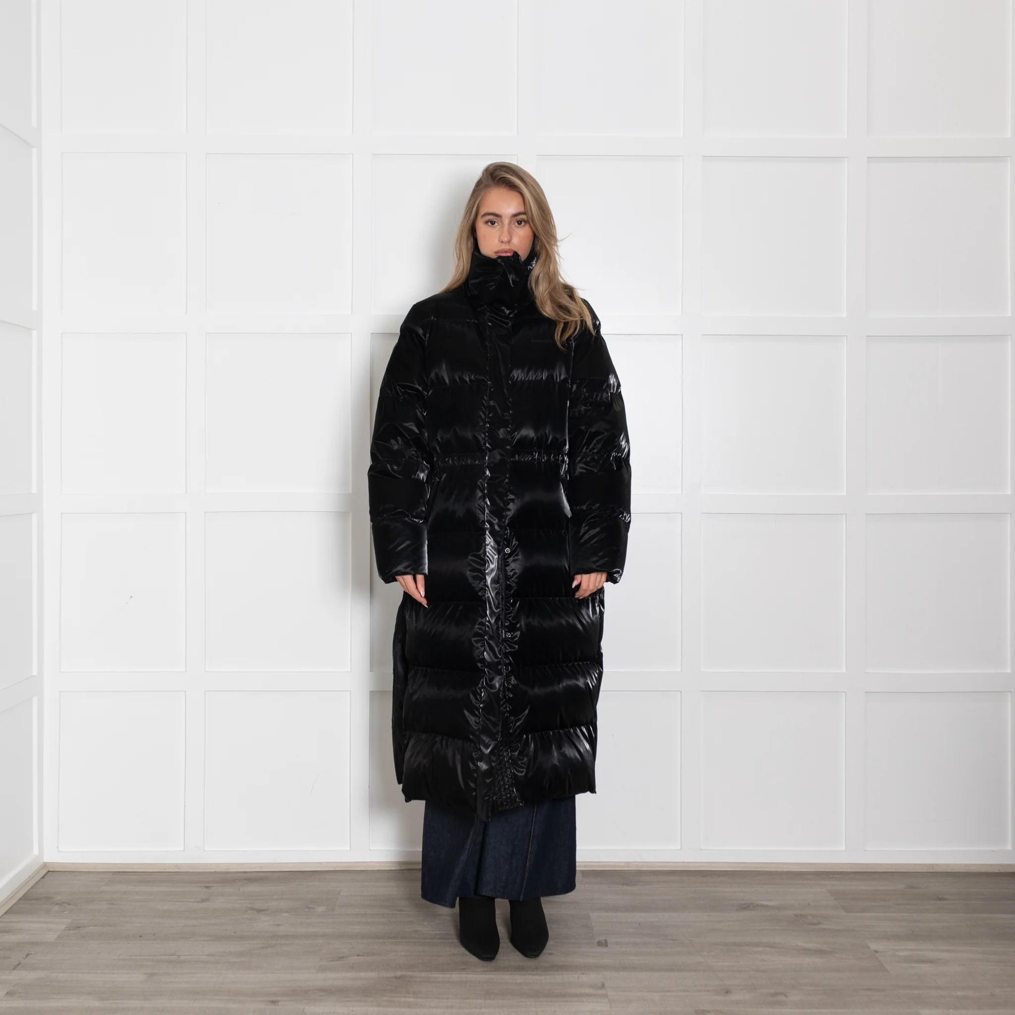 Holzweiller Black Ramoen Shiny Down Long Line Puffer Coat