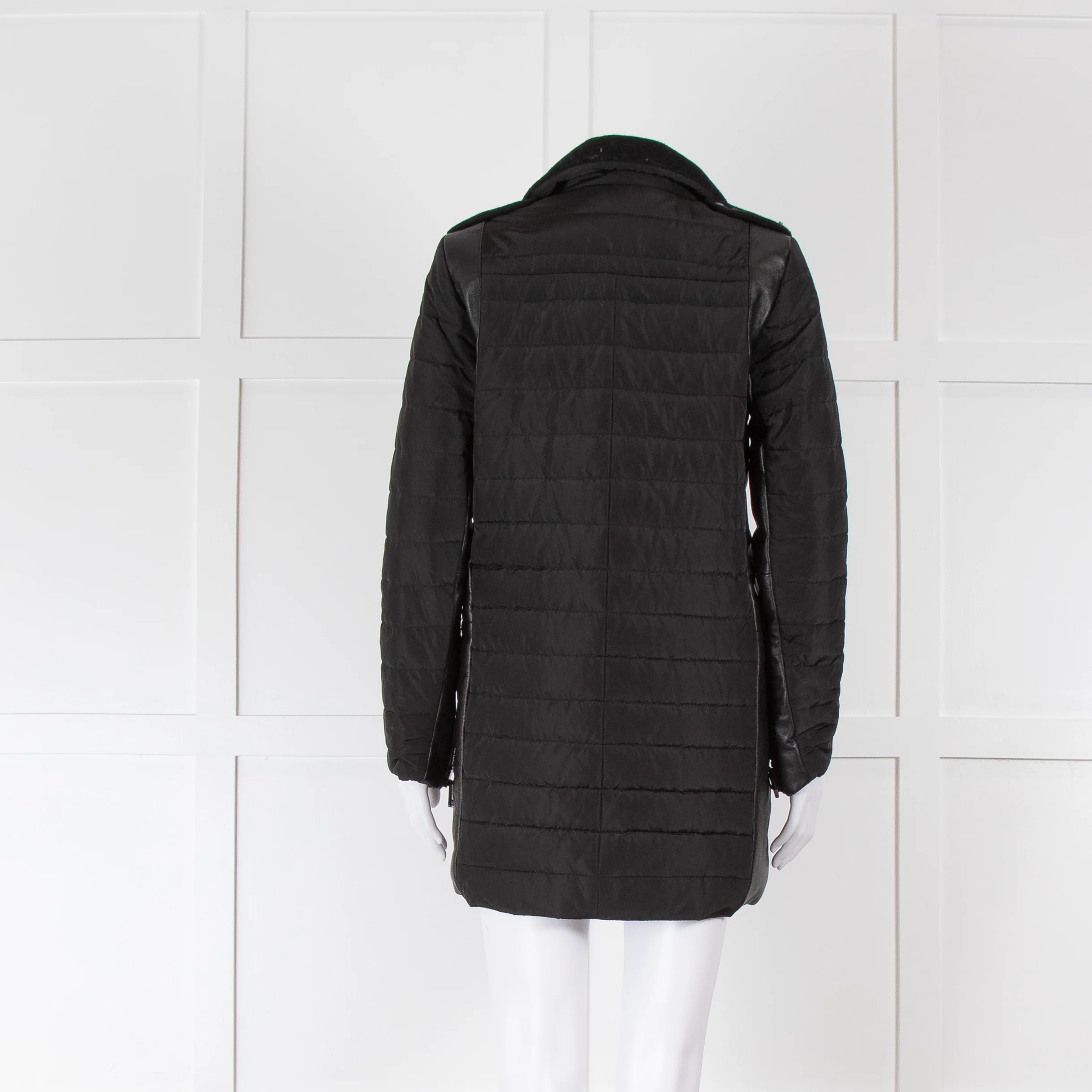 Hotel Particulier Black Quilted Coat With Leather Side Panels - Image 5