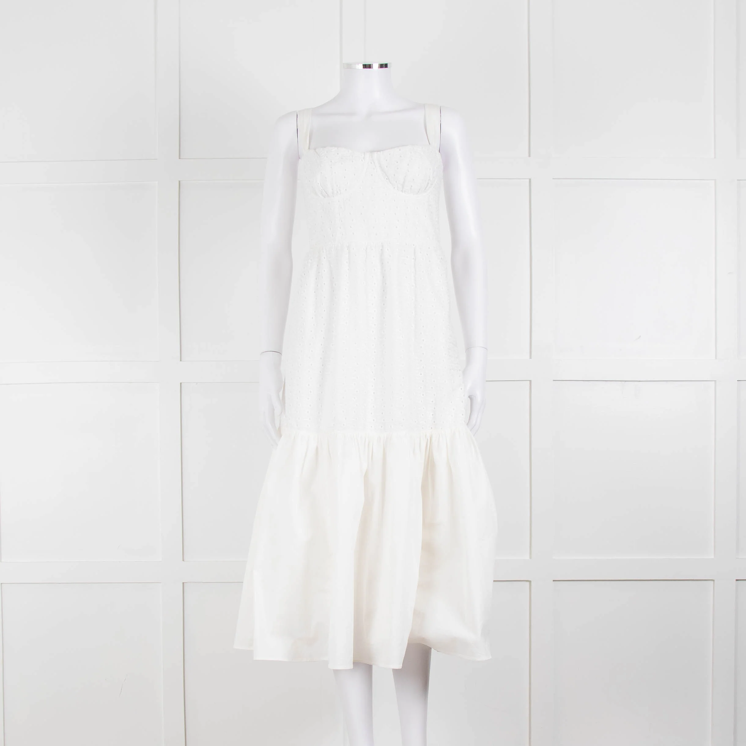 House Of CB White Cotton Embroidered Sleeveless Peplum Dress