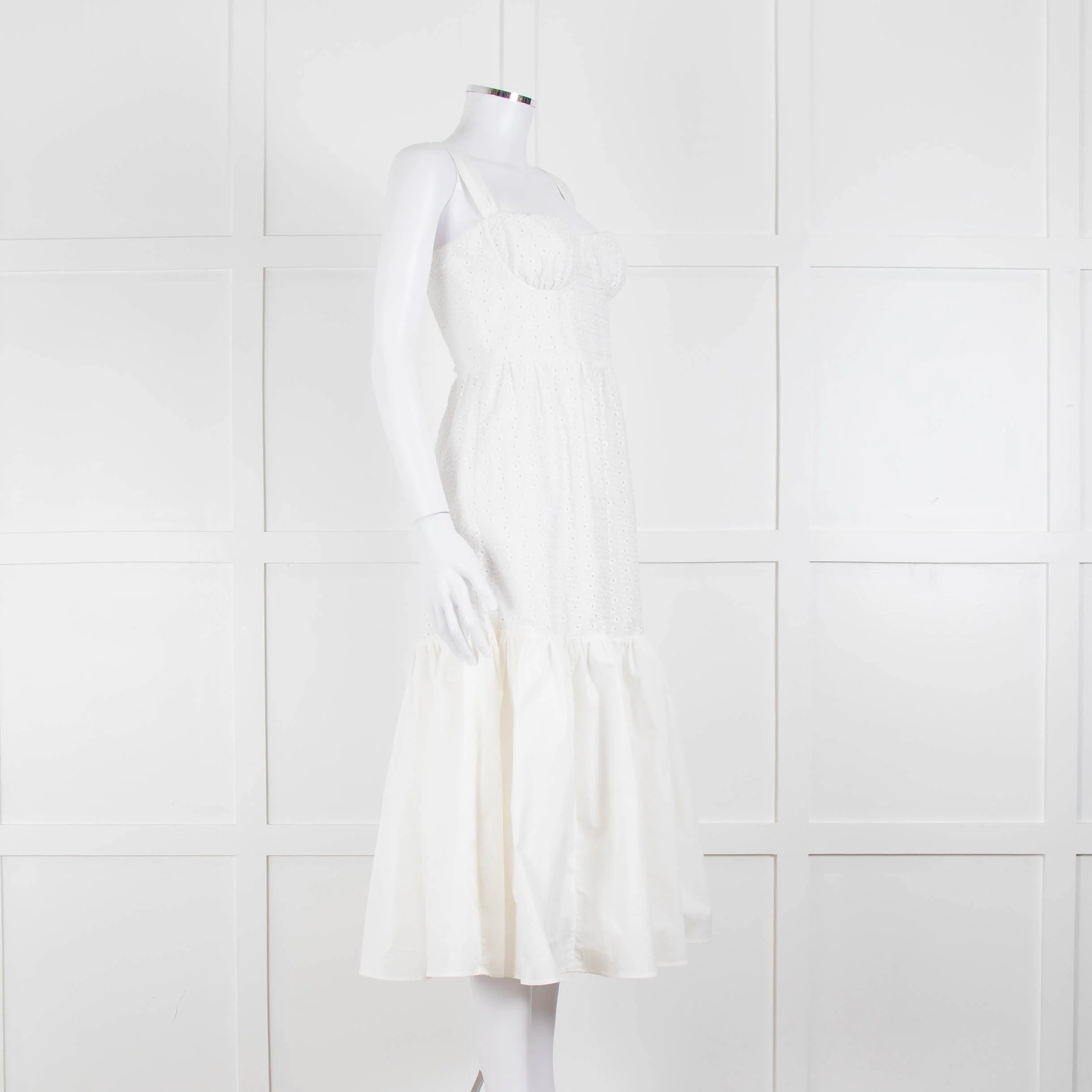 House Of CB White Cotton Embroidered Sleeveless Peplum Dress - Image 2