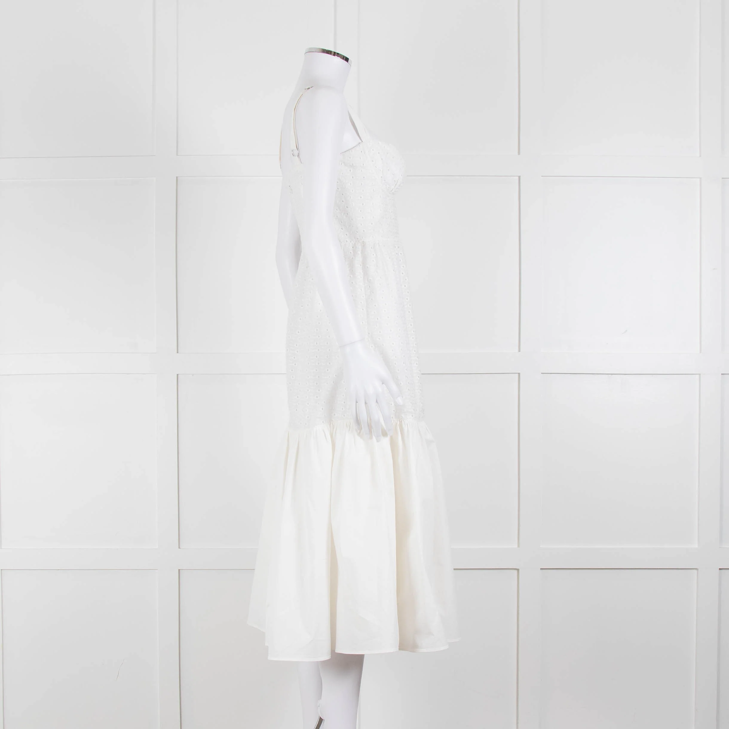 House Of CB White Cotton Embroidered Sleeveless Peplum Dress - Image 3