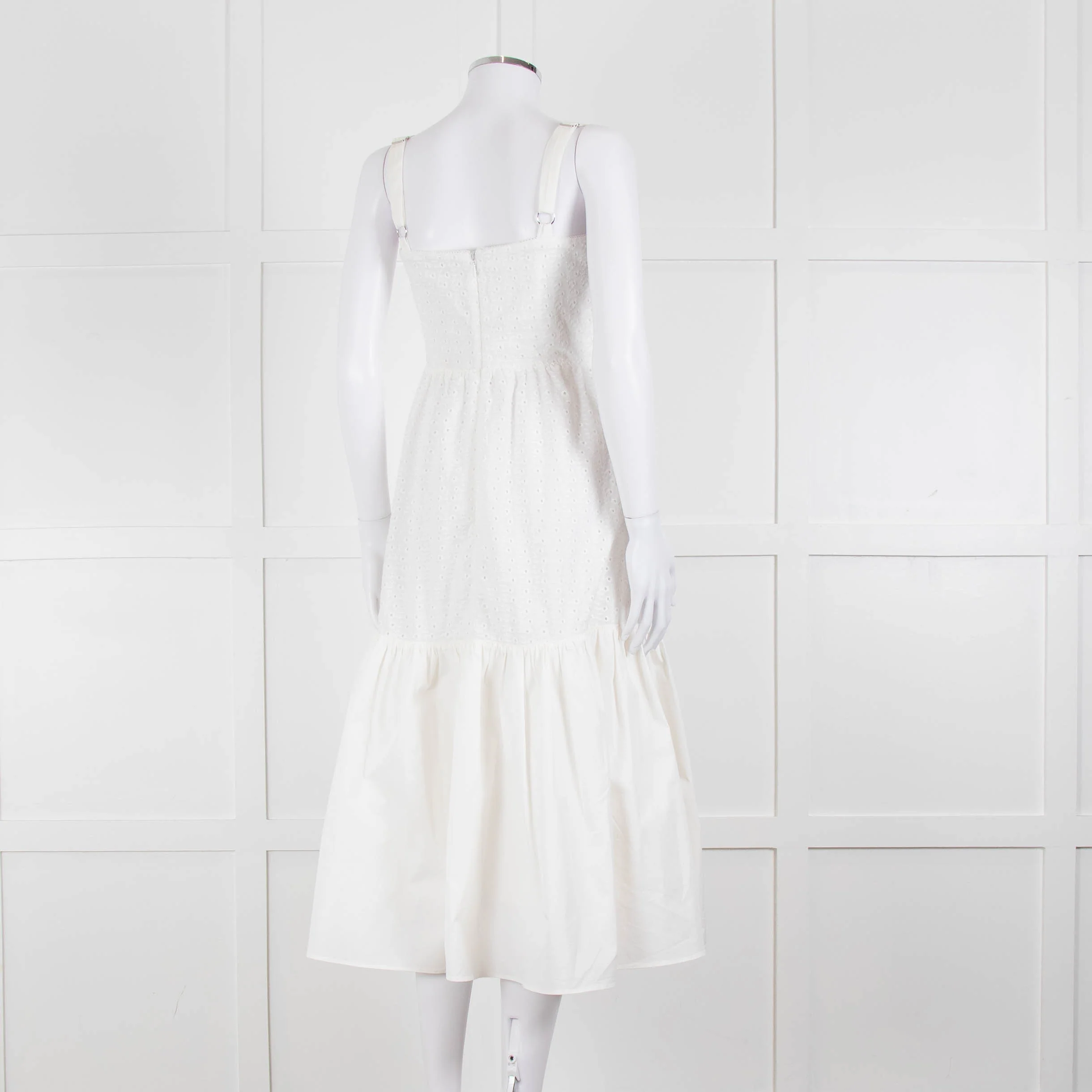 House Of CB White Cotton Embroidered Sleeveless Peplum Dress - Image 4