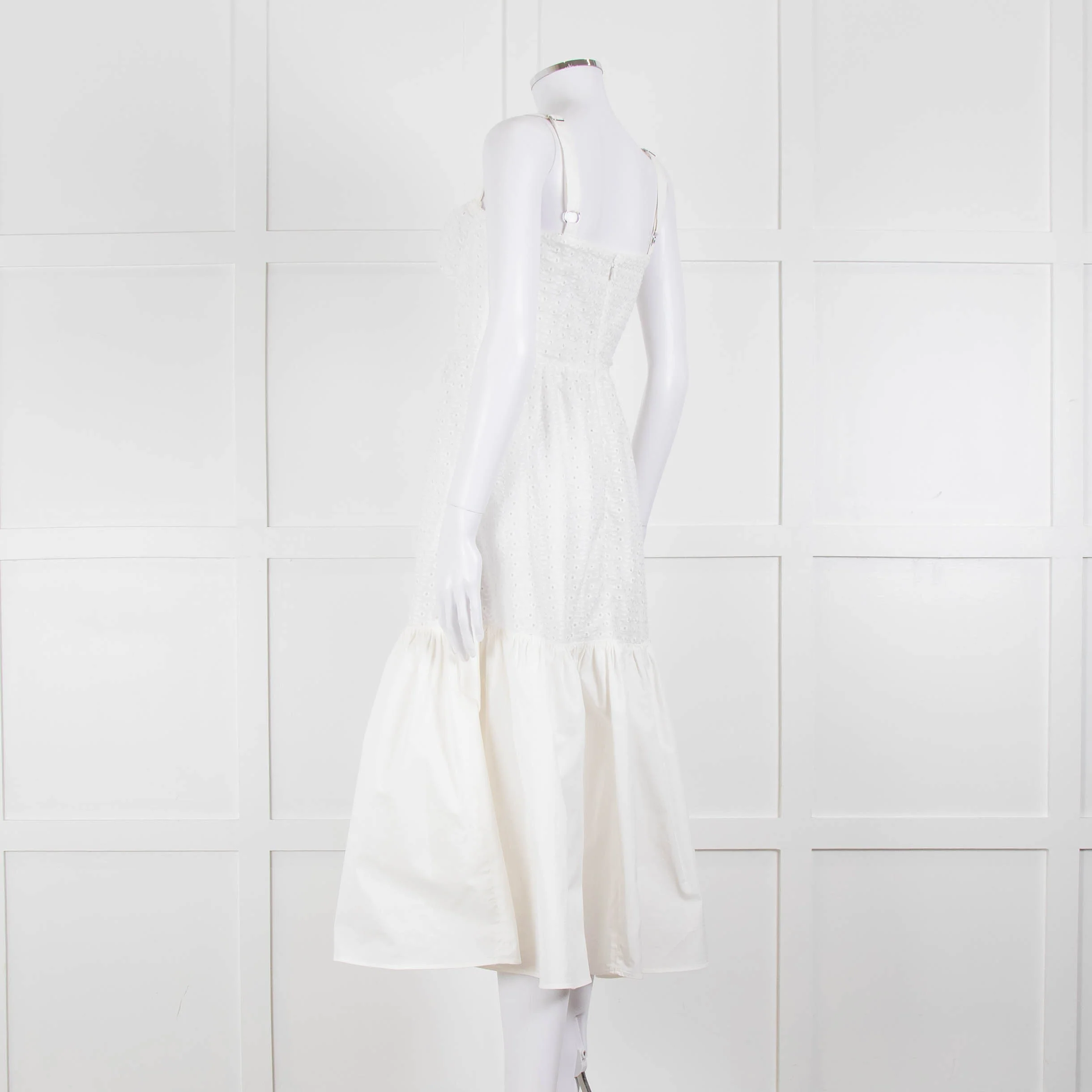 House Of CB White Cotton Embroidered Sleeveless Peplum Dress - Image 6