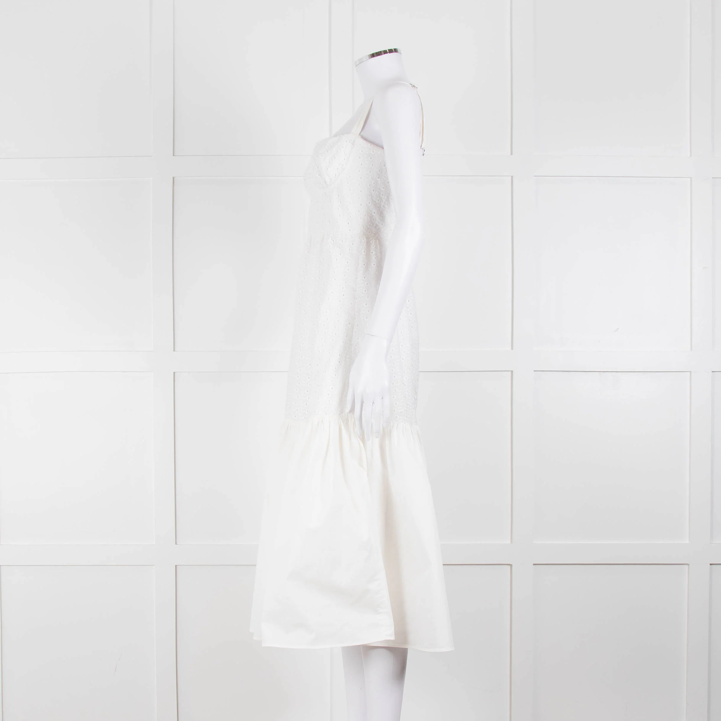 House Of CB White Cotton Embroidered Sleeveless Peplum Dress - Image 7
