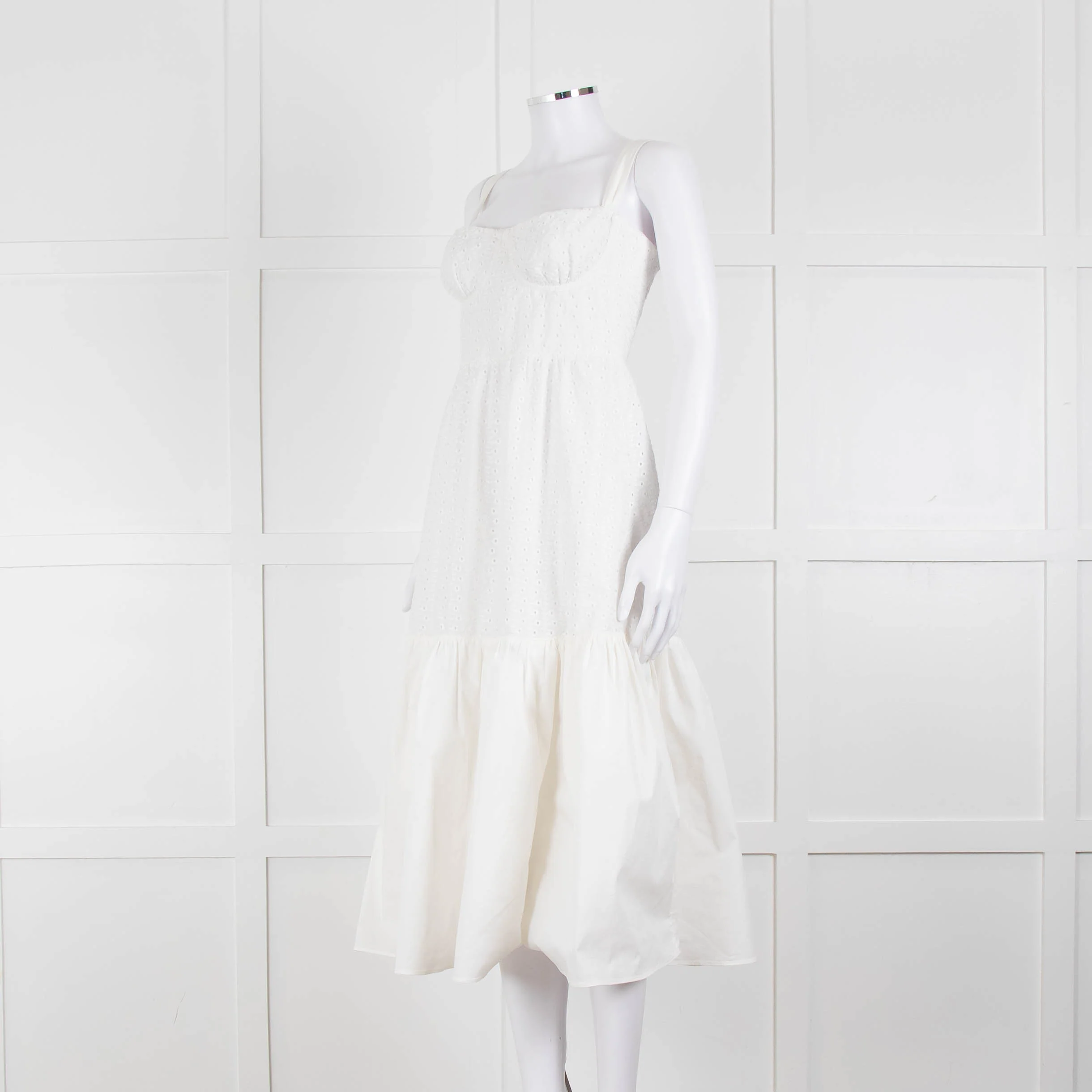House Of CB White Cotton Embroidered Sleeveless Peplum Dress - Image 8