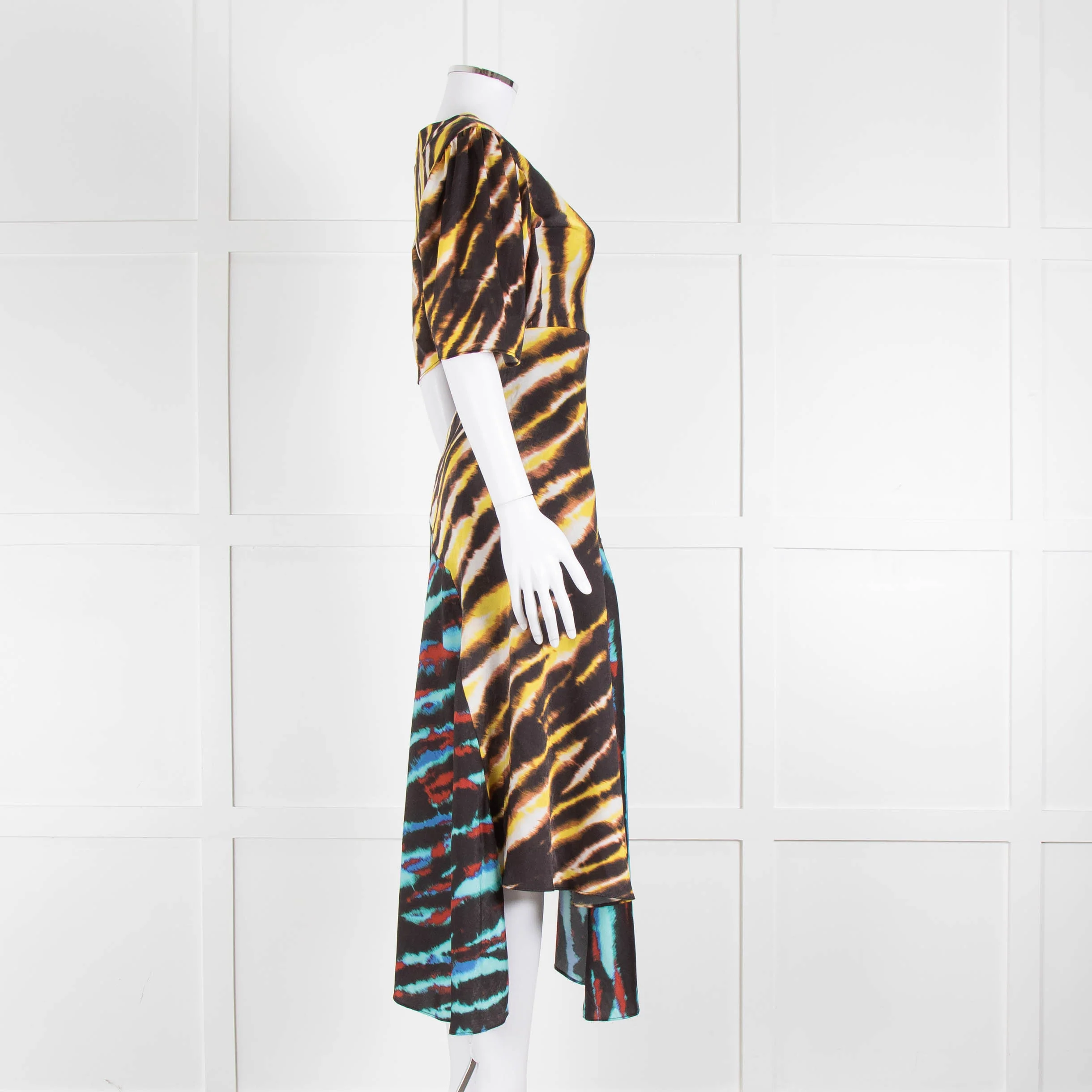 House of Holland Yellow, Blue and Black Tie Dye Draped Midi Dress - Image 3